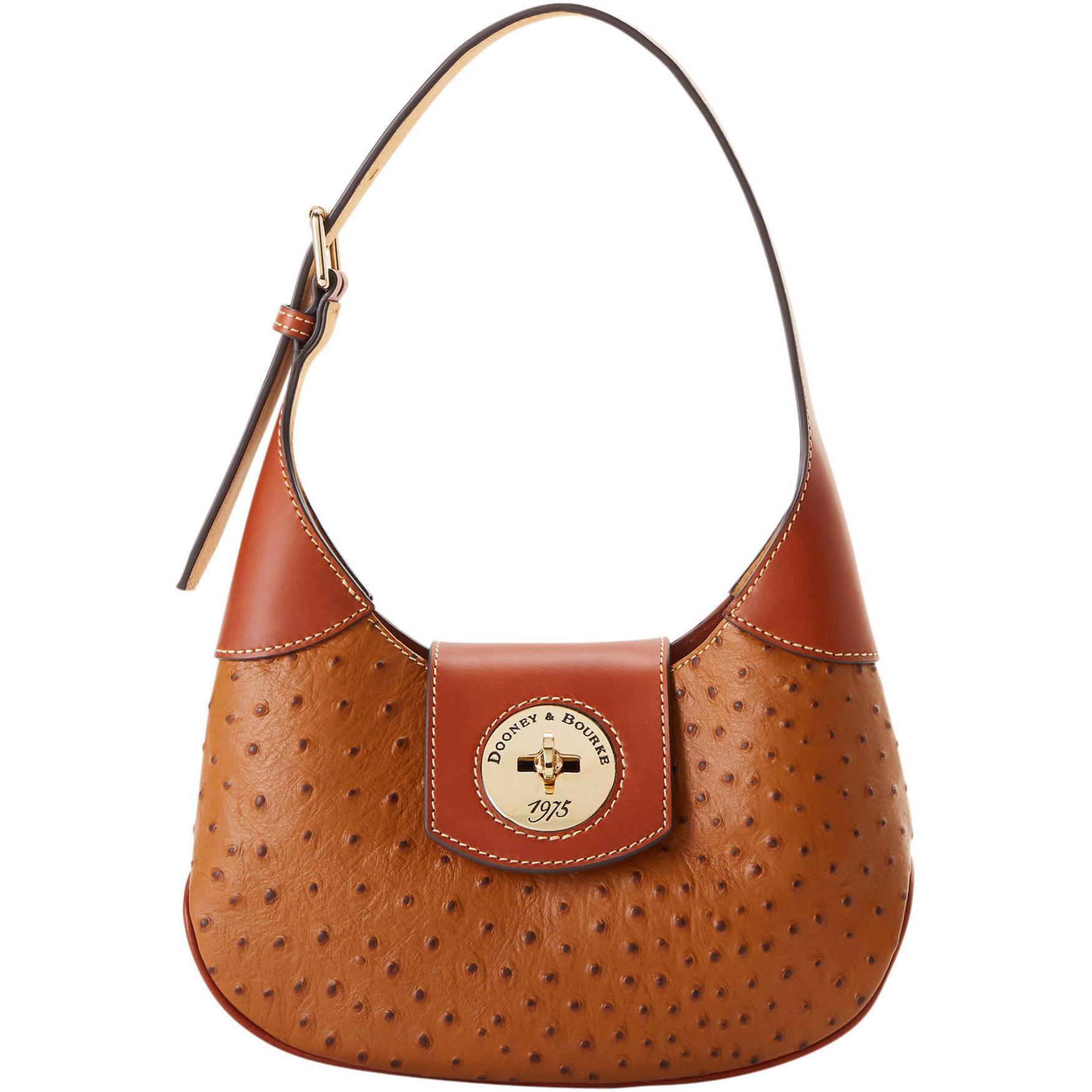 Dooney & Bourke Womens Ostrich Turnlock Leather Hobo 26 Bag in Caramel Product Image