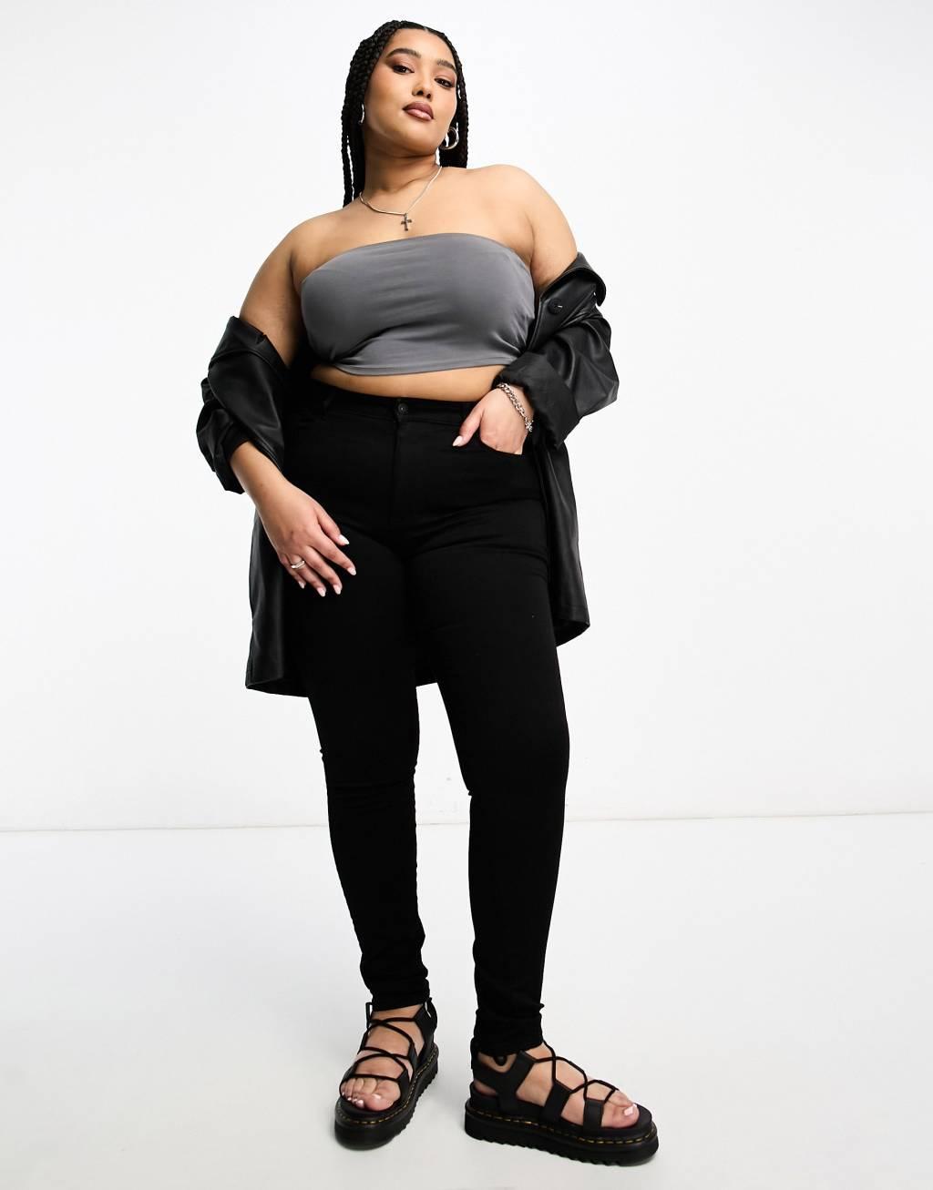 Only Curve Augusta high waisted skinny jeans in black  Product Image