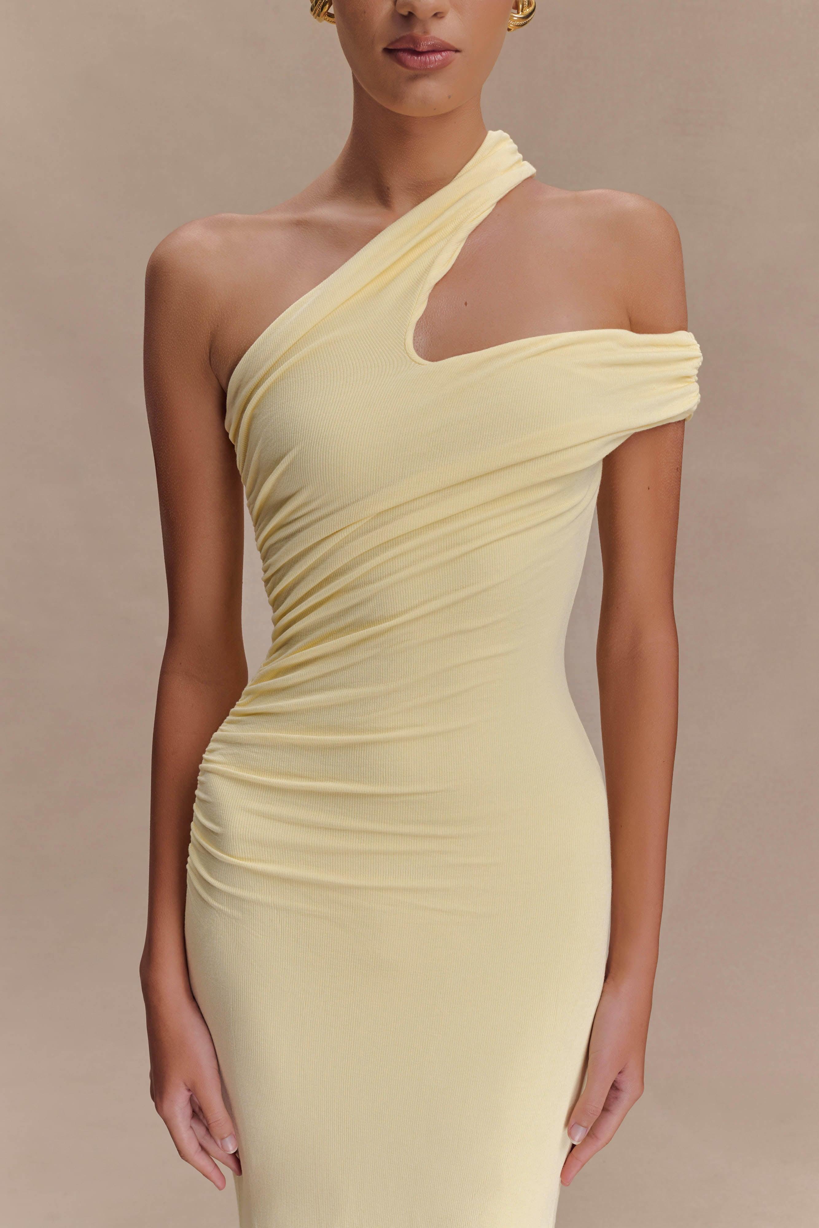 Anastasia One Shoulder Modal Midi Dress - Pale Lemon Product Image