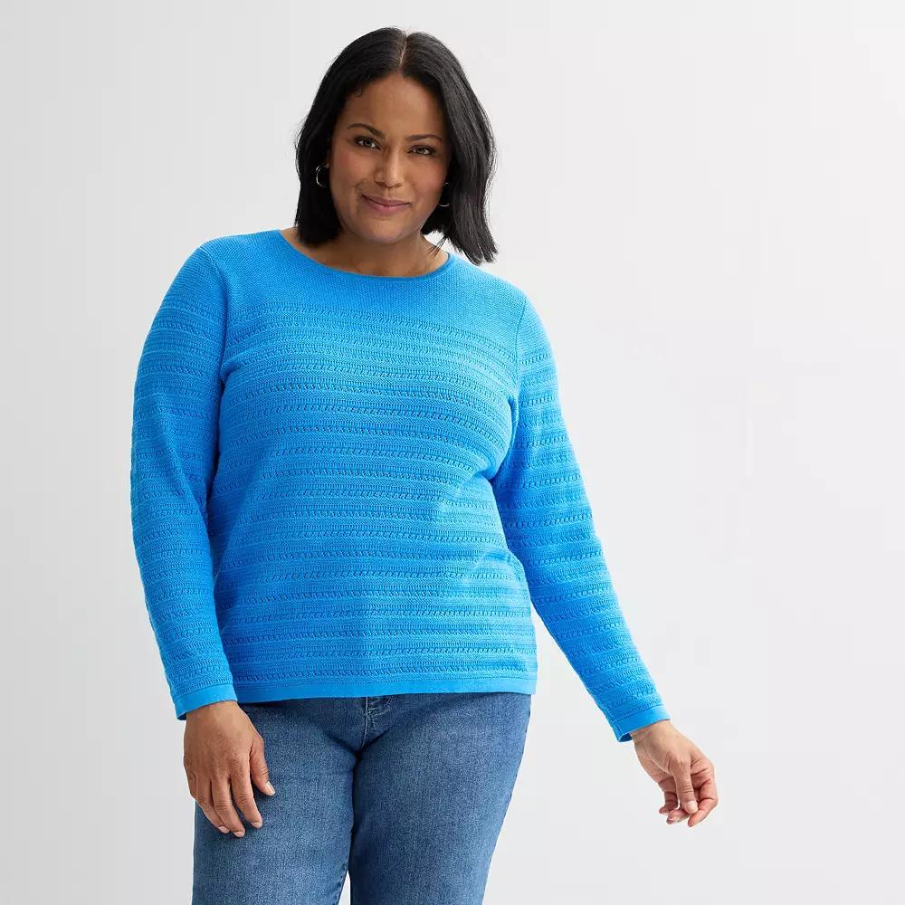 Plus Size Croft & Barrow® Crewneck Long Sleeve Textured Pullover Sweater, Women's, Size: 4XL, Fresh Blue Product Image