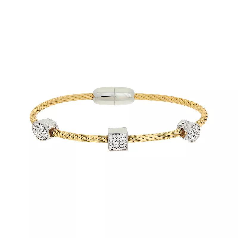 Juvell Two Tone 18k Gold Plated Geometric Bead Cubic Zirconia Bangle Bracelet, Women's,  Product Image