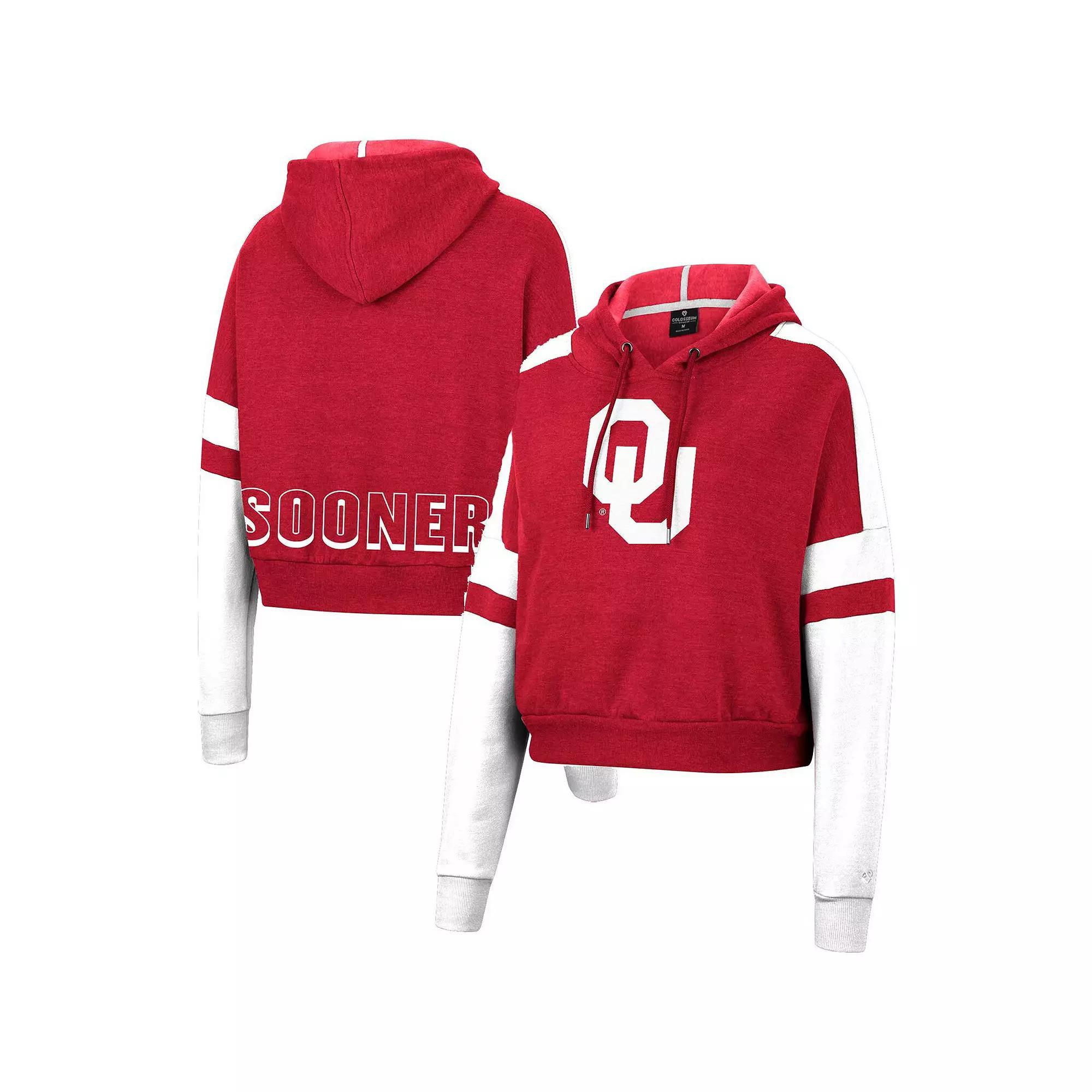 Womens Colosseum Crimson Oklahoma Sooners Throwback Stripe Arch Logo Cropped Pullover Hoodie Product Image