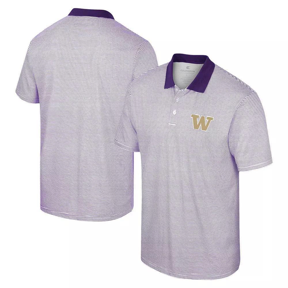 Men's Colosseum White/Purple Washington Huskies Print Stripe Polo,  Product Image