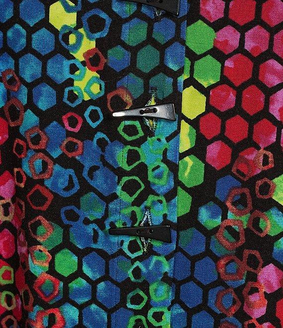 Ali Miles Knit Abstract Tile Print Point Collar 3/4 Sleeve Hi-Low Hem Button-Front Tunic Product Image