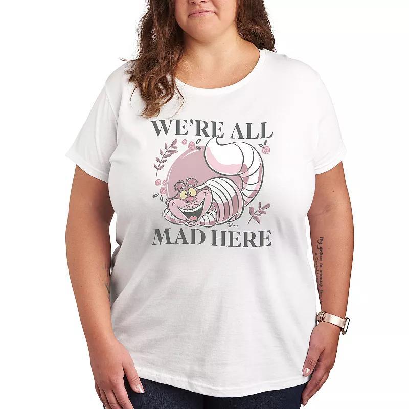 Disneys Alice in Wonderland Cheshire Cat Plus All Mad Graphic Tee, Womens Product Image