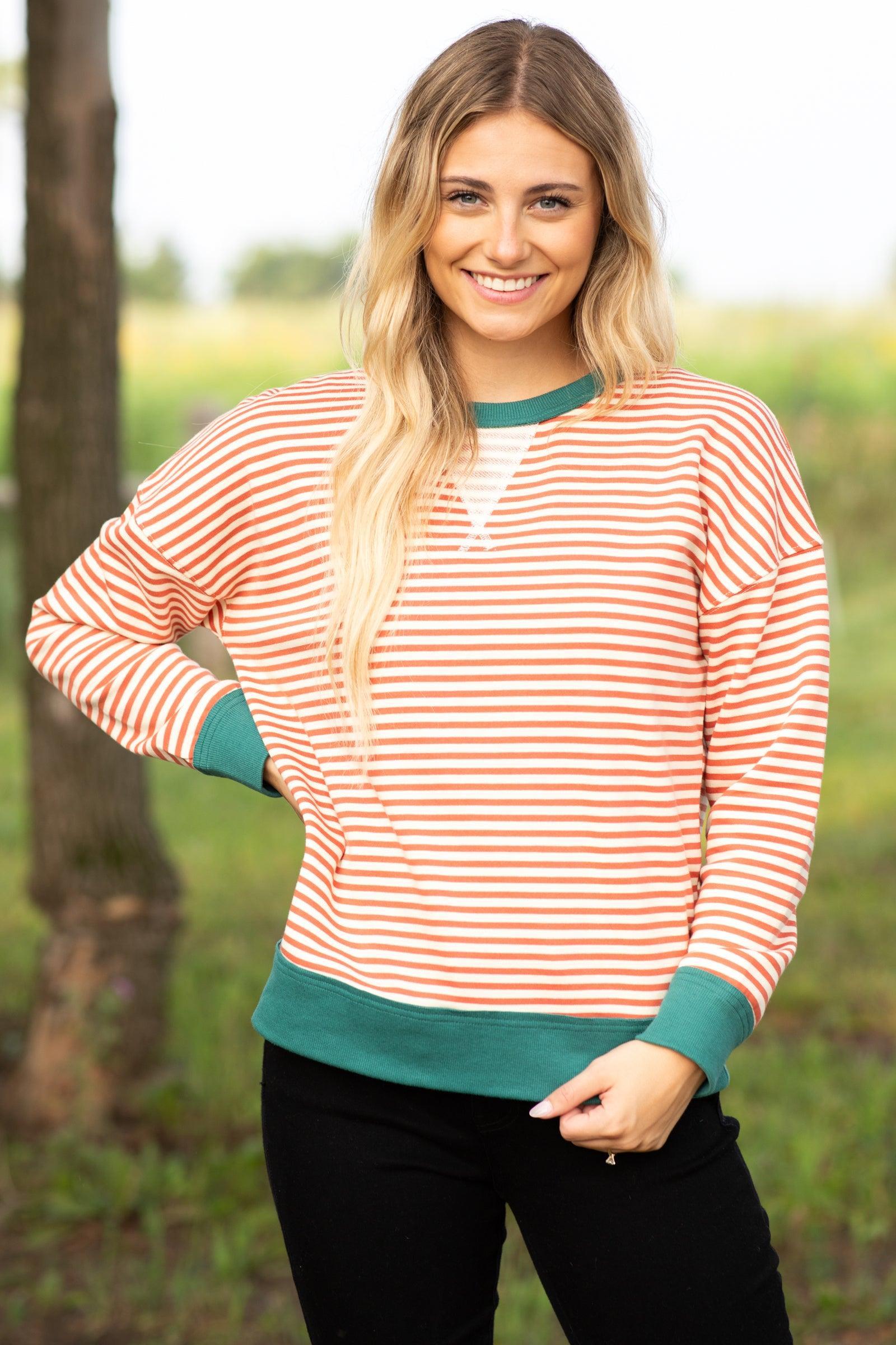 Rust And Teal Striped Terry Pullover Product Image