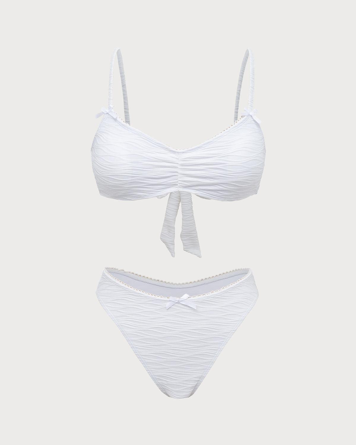 White Knitted Wave Textured Bikini Set Product Image