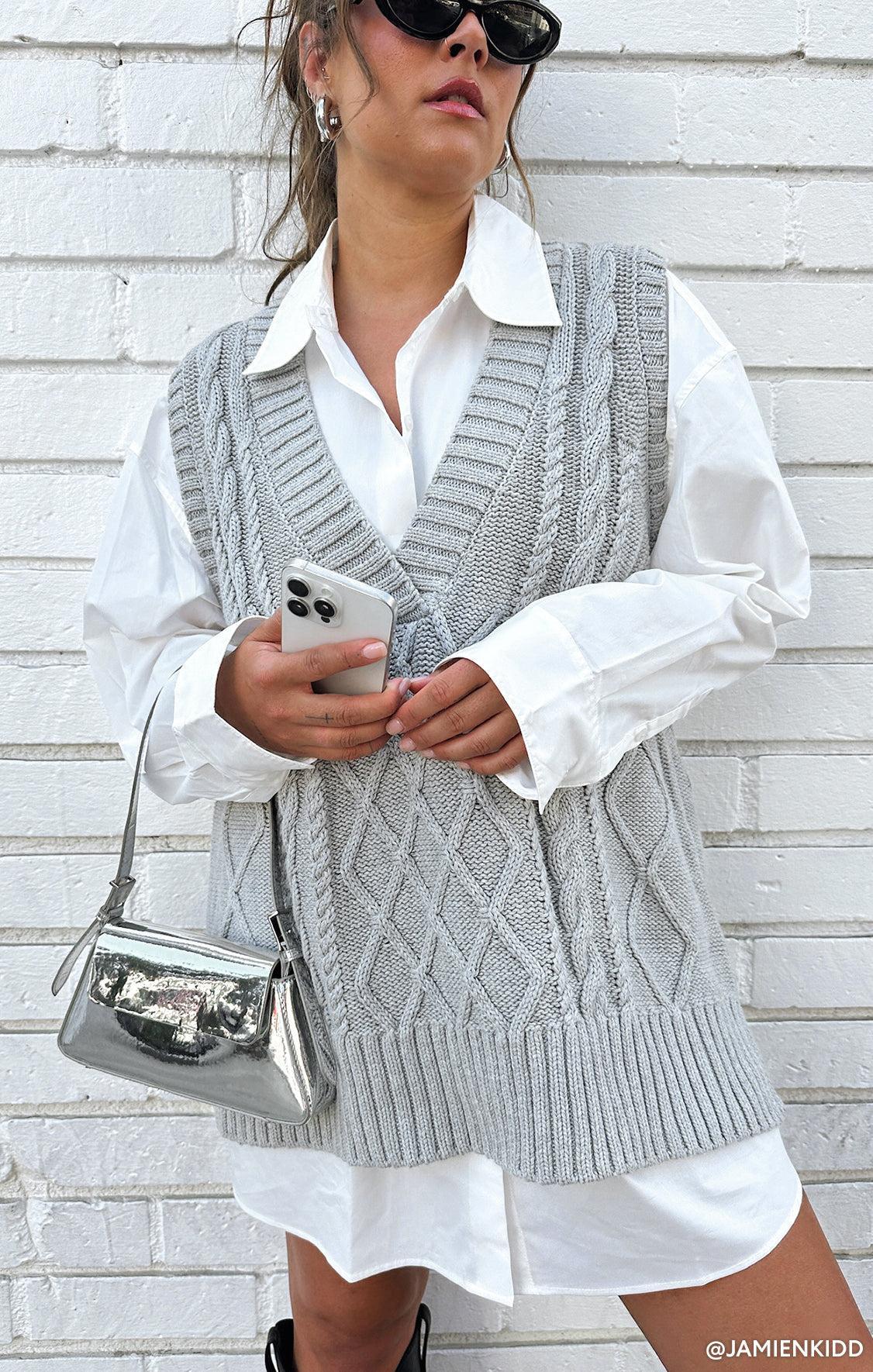 Reid Sweater Vest ~ Grey Cable Knit Product Image