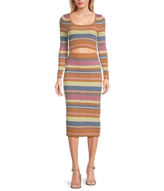 Roxy Sunshine Day Long Sleeve Coordinating Striped Cropped Top Product Image