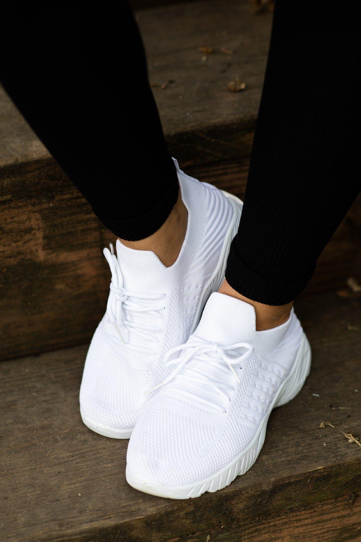 White Fly Knit Lace Up Sneakers Product Image