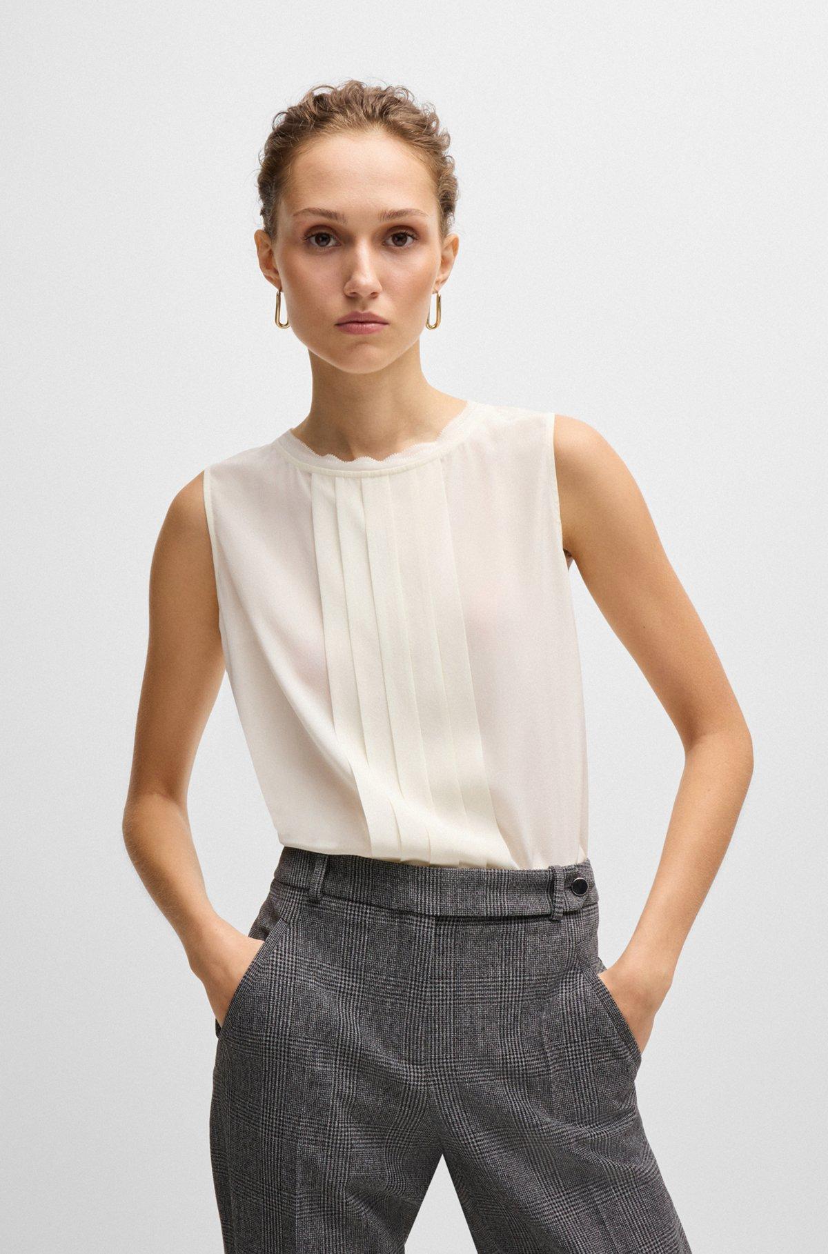 Pleat-front sleeveless blouse in washed silk Product Image