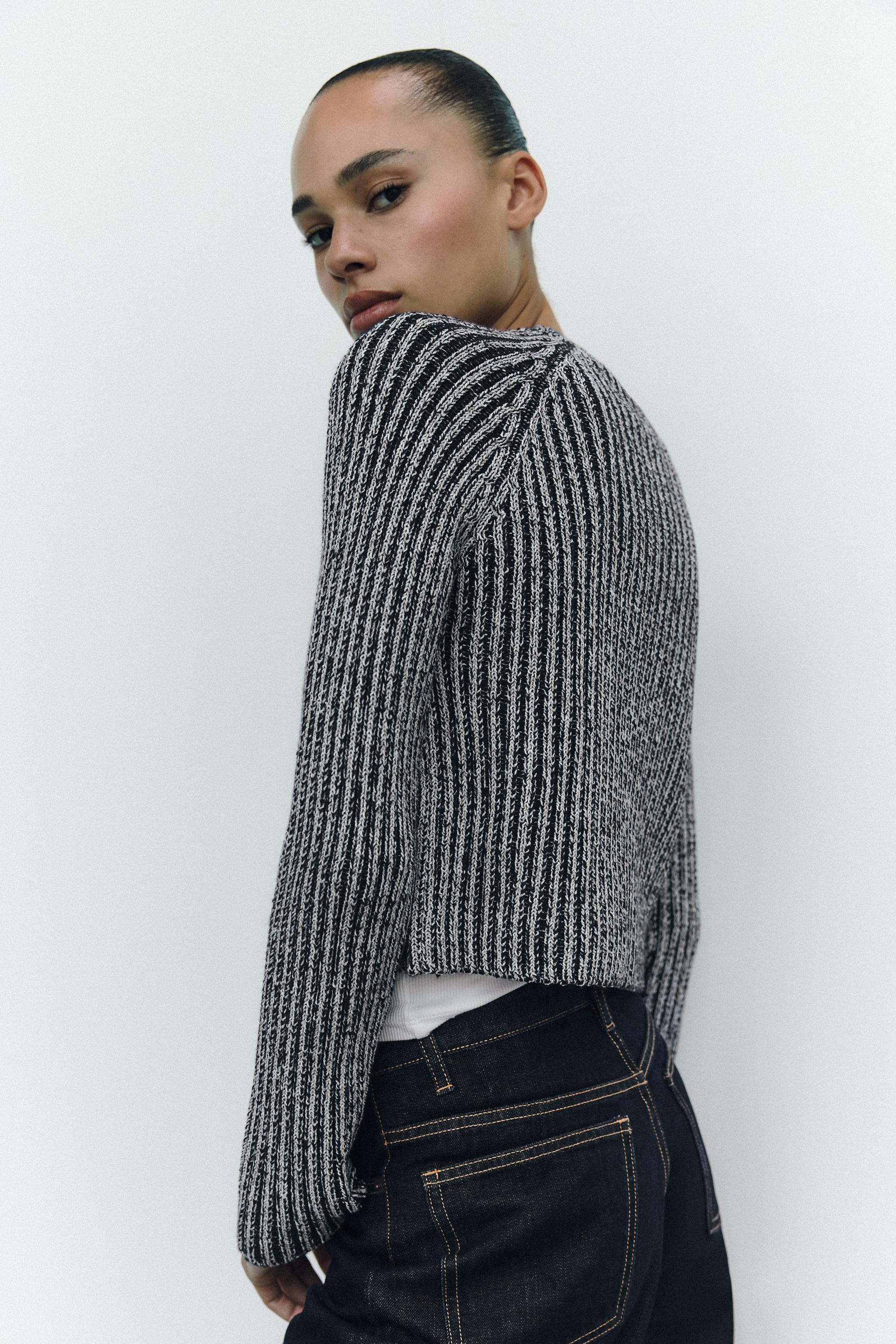 CROP RIBBED KNIT SWEATER Product Image