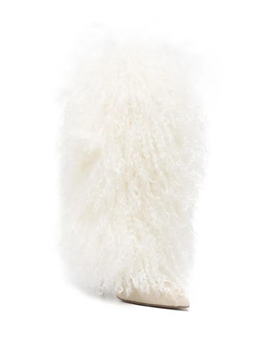 PARIS TEXAS Furry Stiletto Midcalf Boot In White Product Image