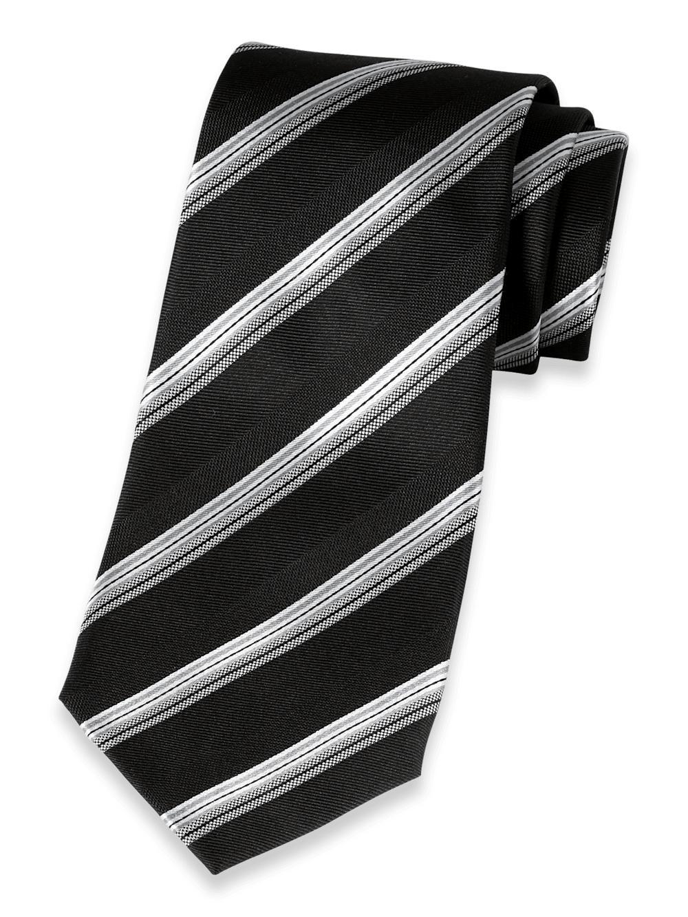 Stripe Woven Silk Tie - Black/grey Product Image