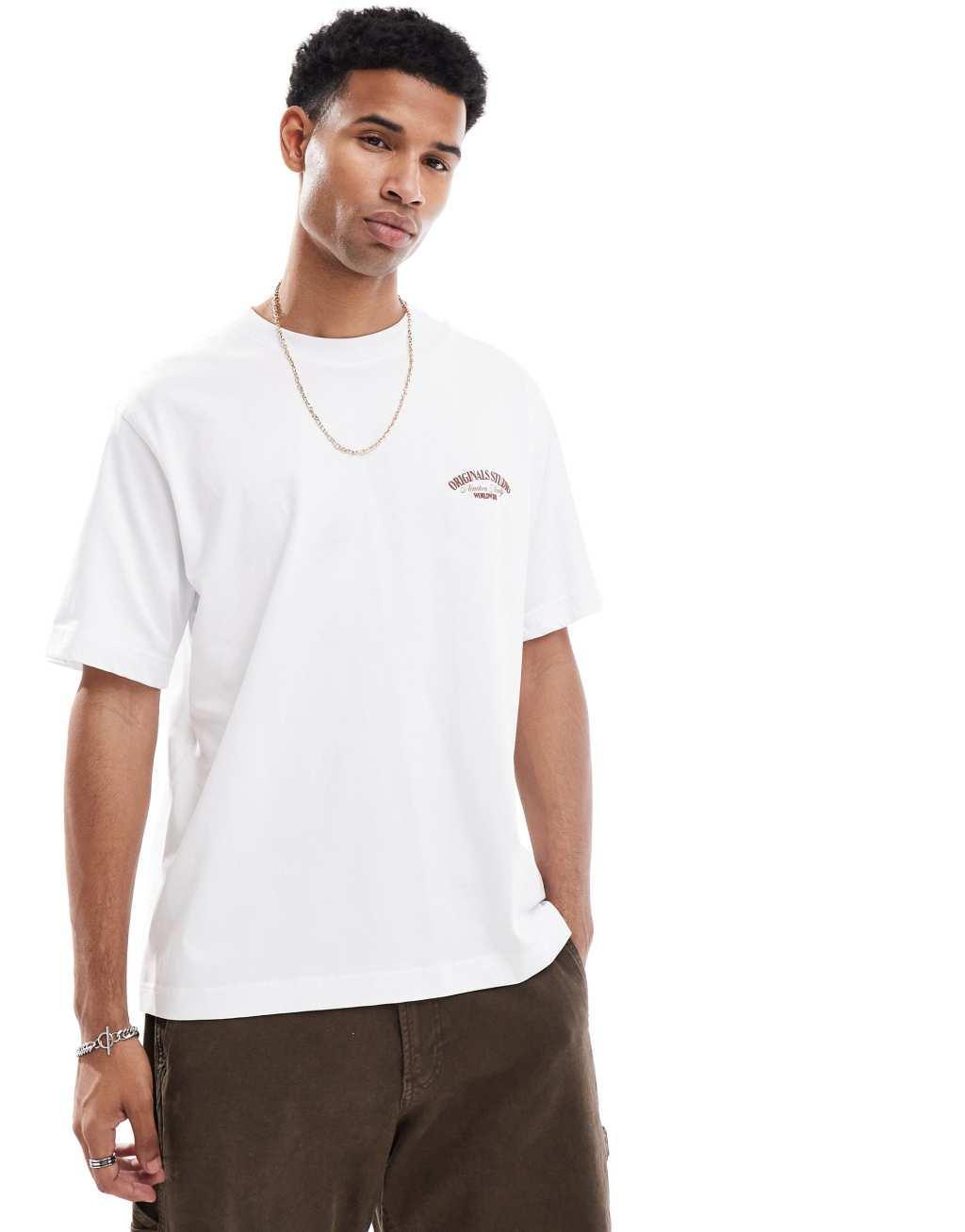 Jack & Jones oversized textured back print t-shirt in white Product Image