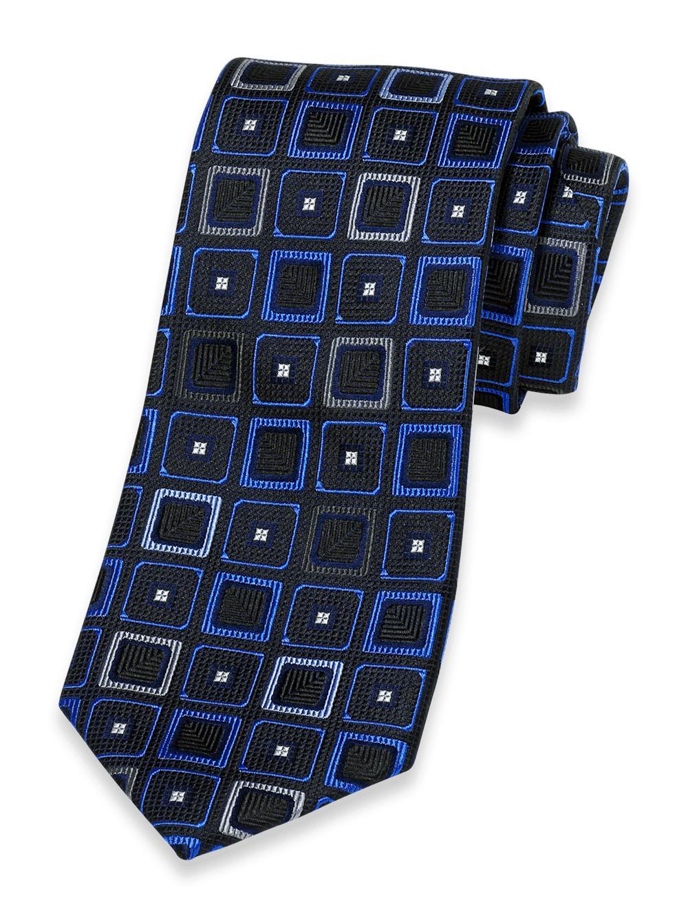 Geometric Woven Silk Tie - Black Multi Product Image