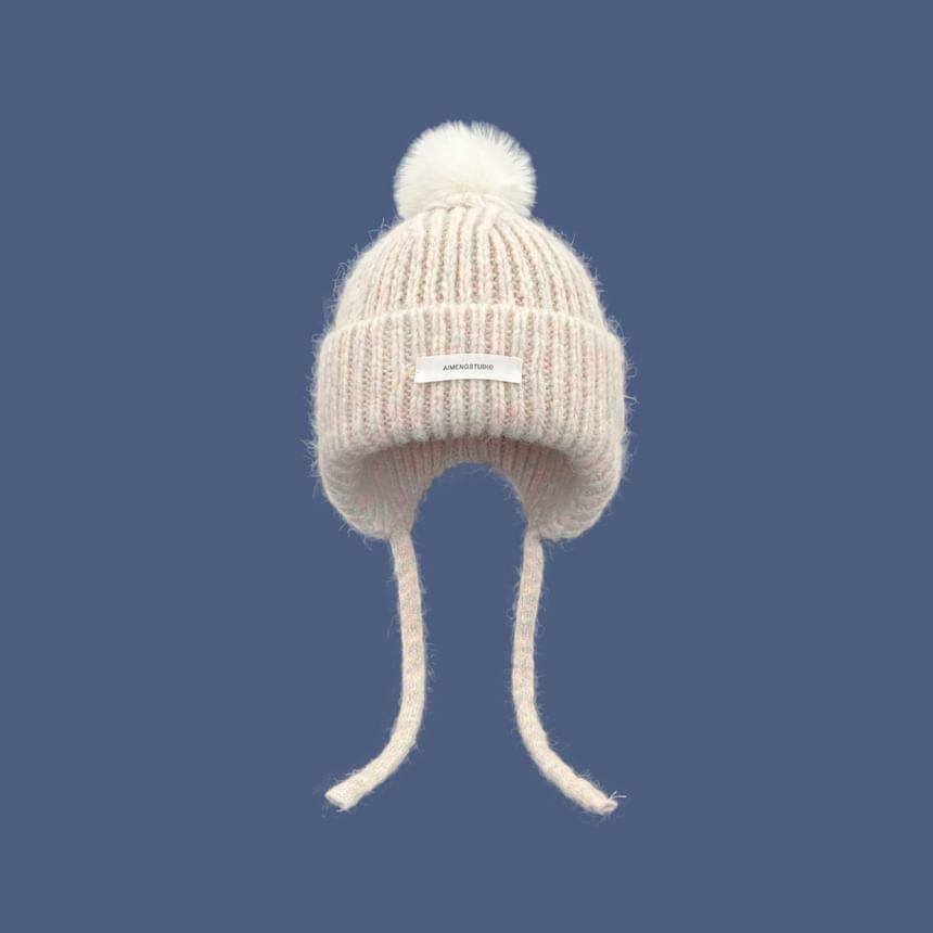 Lettering Applique Pom Pom Knit Trapper Hat Product Image