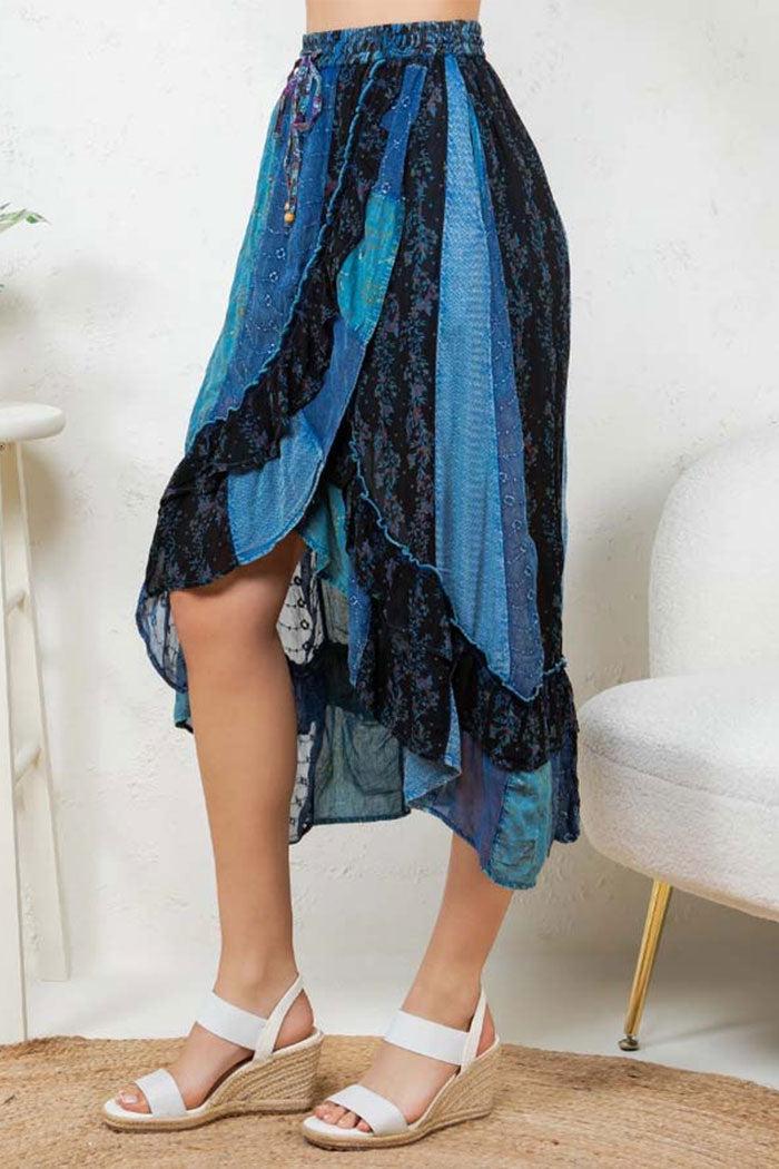 Ruffled Wrapped Look Fit & Flare Midi Skirt Product Image