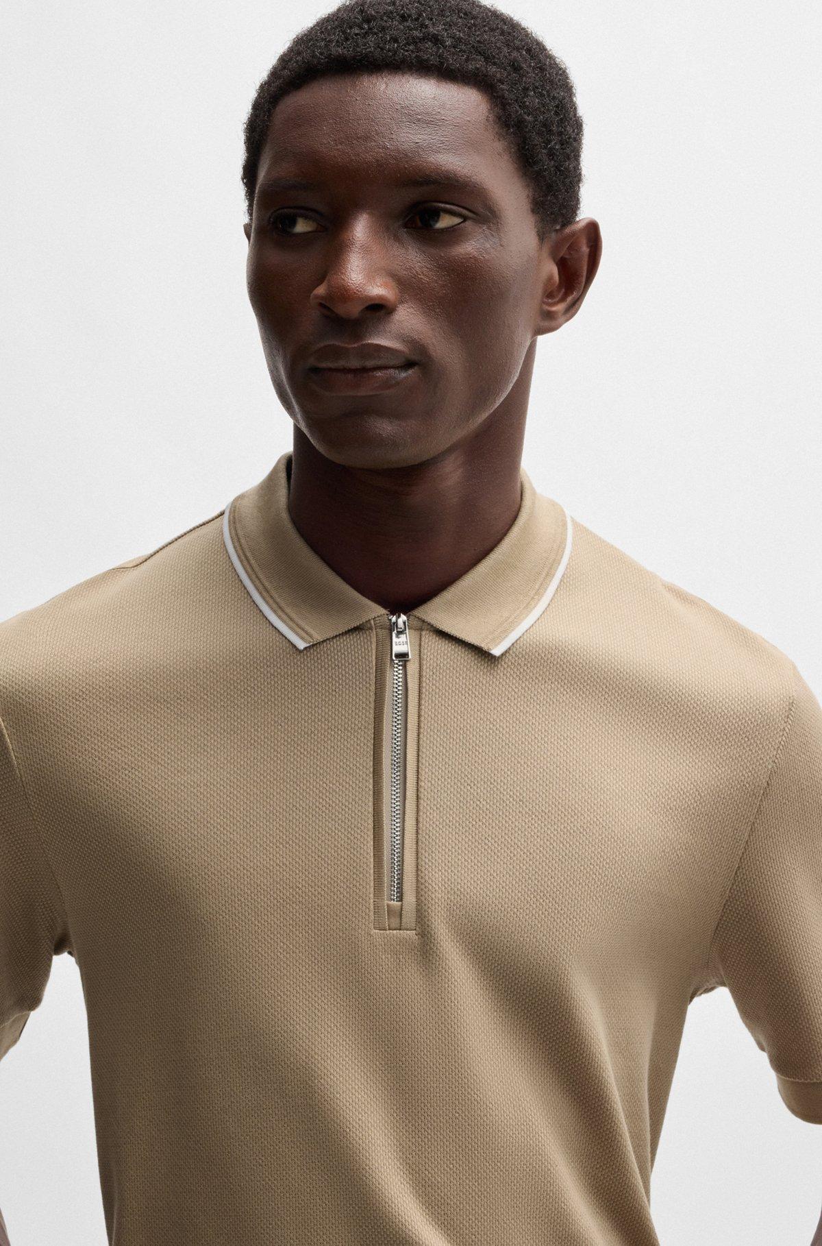 Structured-cotton polo shirt with zip placket Product Image