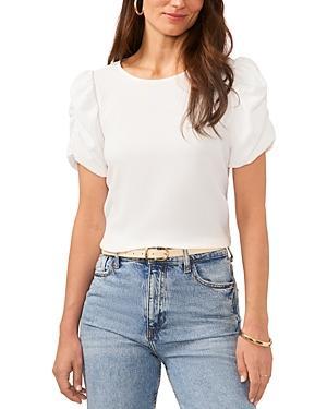 Vince Camuto Crew Neck Gathered Puff Sleeve Blouse (New Ivory) Women's Clothing Product Image