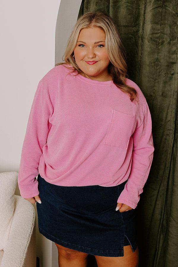 Casual Outing Ribbed Top in Pink Curves Product Image