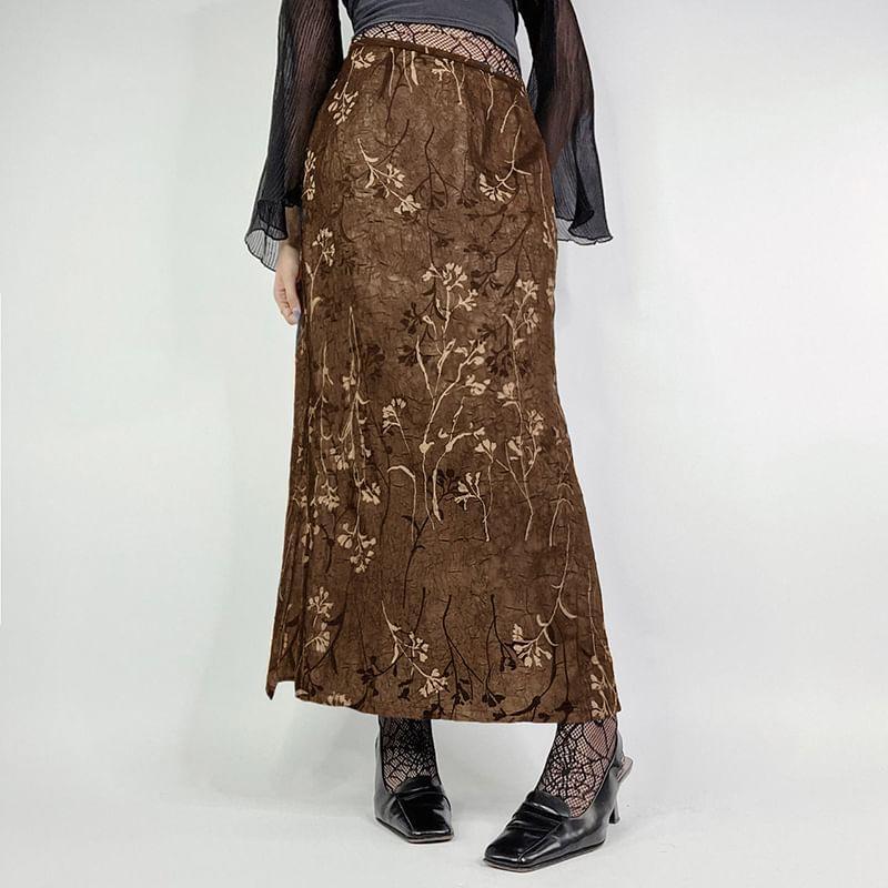 High Waist Floral Print Pencil Maxi Skirt Product Image