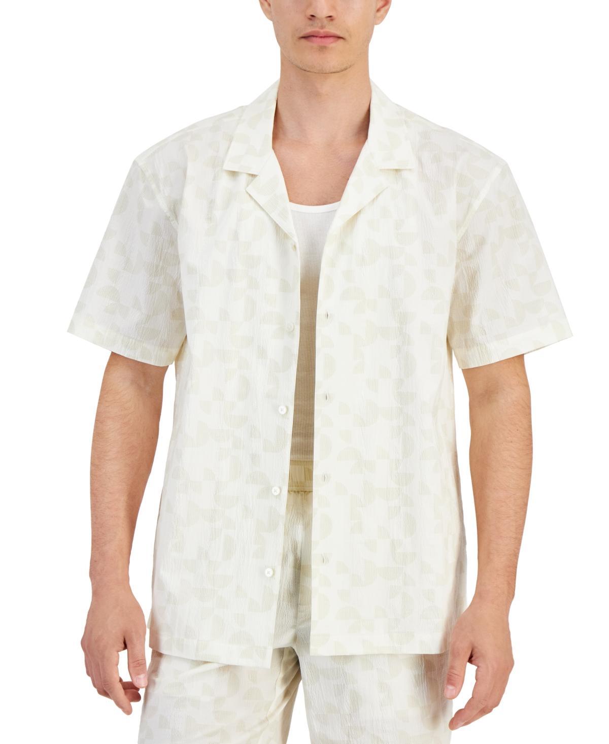 Alfani Mens Grand Regular-Fit Geo-Print Button-Down Seersucker Camp Shirt, Created for Macys Product Image