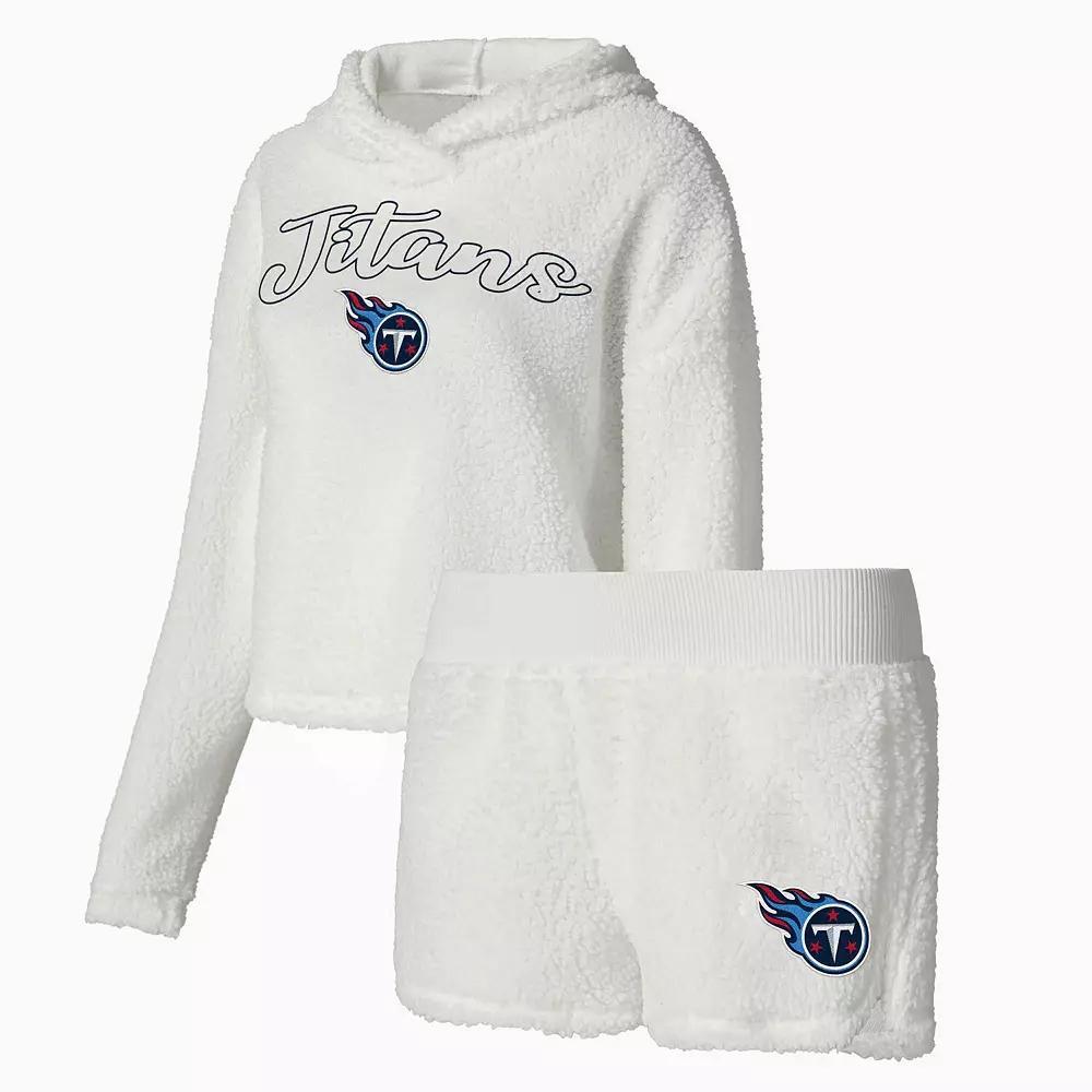 Women's Concepts Sport White Tennessee Titans Fluffy Pullover Sweatshirt & Shorts Sleep Set,  Product Image
