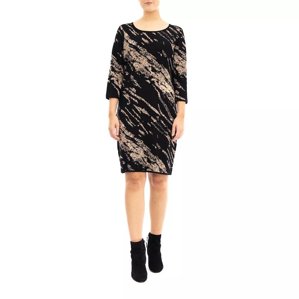 Women's Nina Leonard Three Quarter Jewelneck Sheath Sweater Dress, Size: Small, Black Bronze Product Image