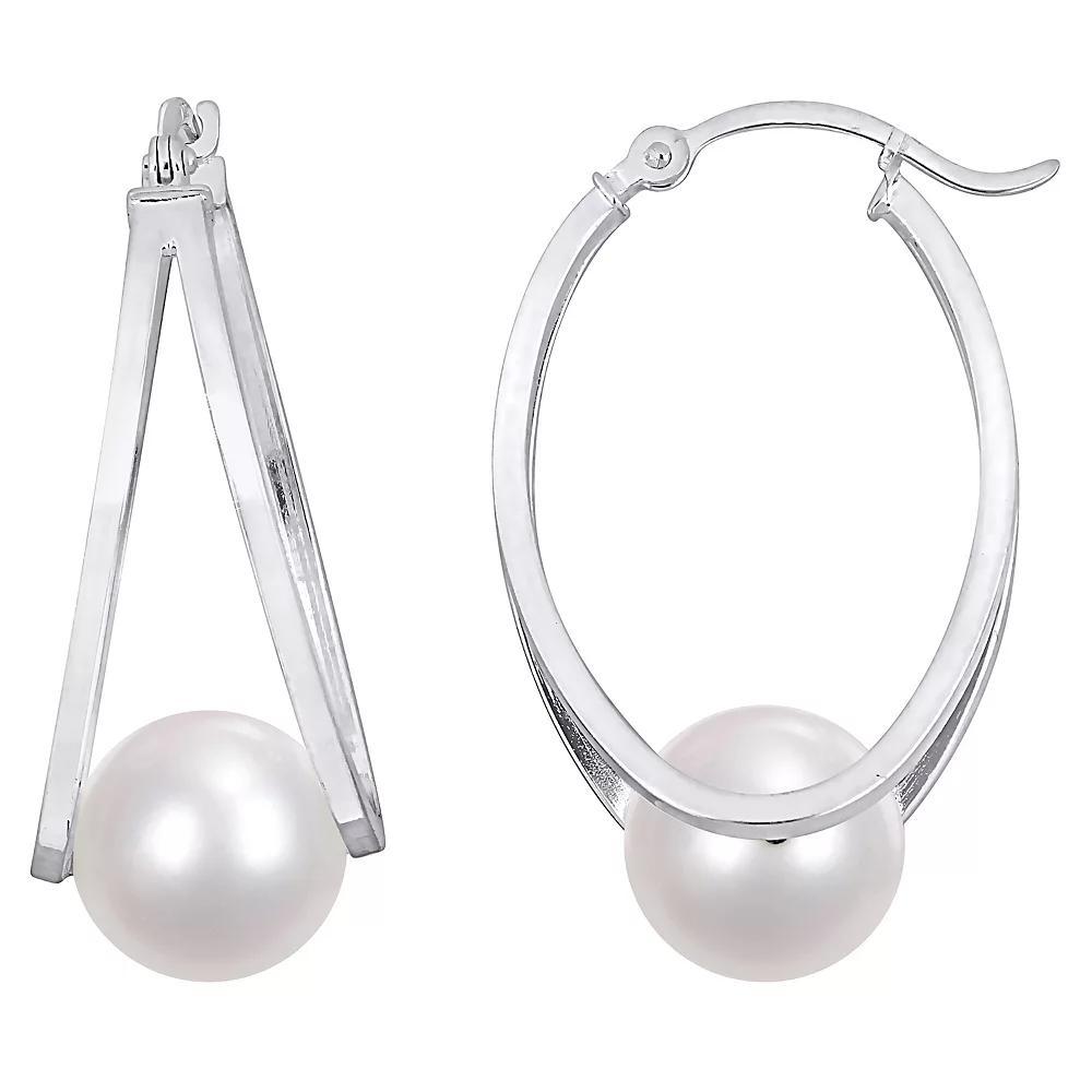 Stella Grace Sterling Silver Freshwater Cultured Pearl Split Oval Hoop Earrings, Women's Product Image