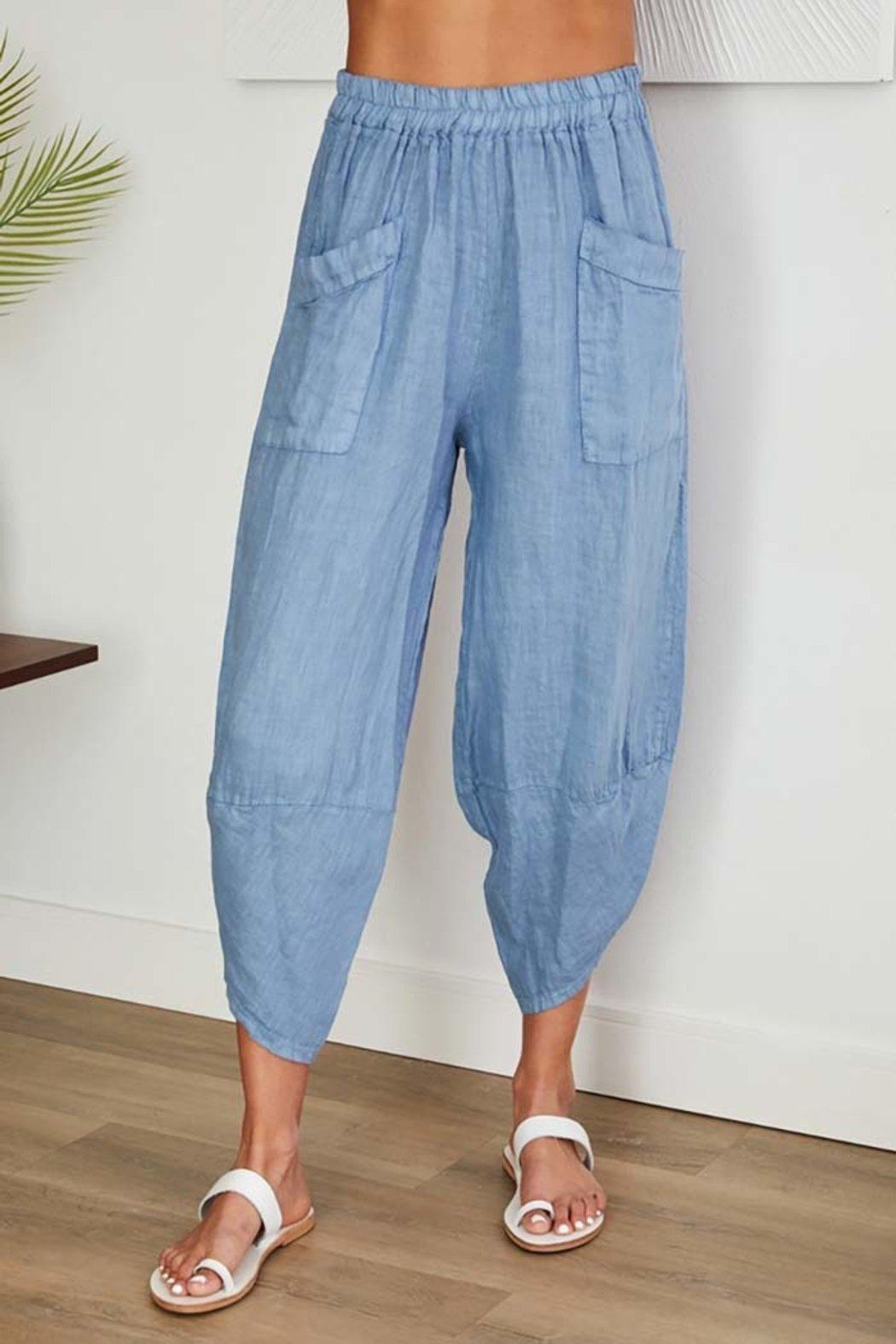 Elastic Waist, Curved Hem Linen Harem Pants Product Image