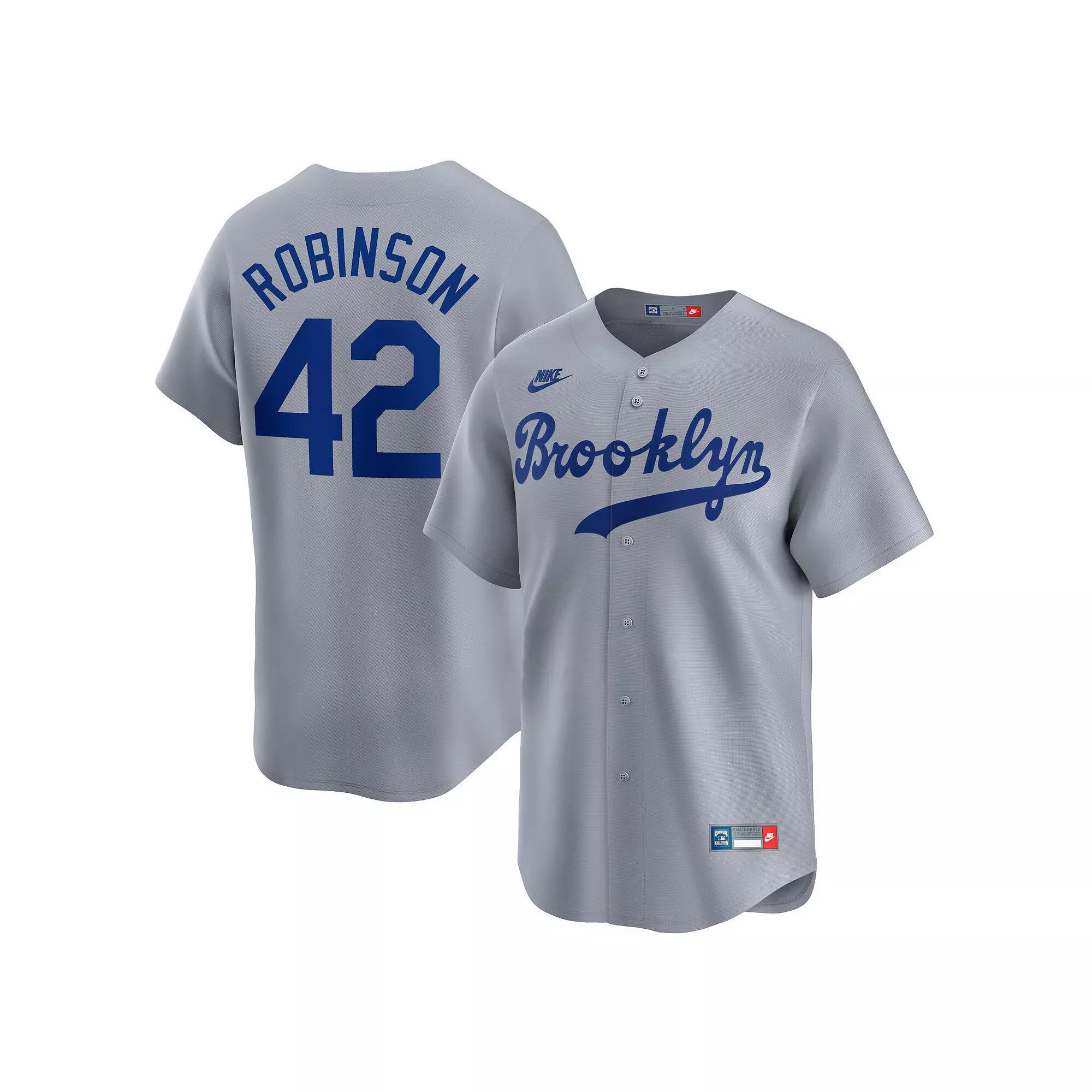 Men's Nike Jackie Robinson Gray Brooklyn Dodgers Throwback Cooperstown Collection Limited Jersey, Size: Medium, Mlb Grey Product Image