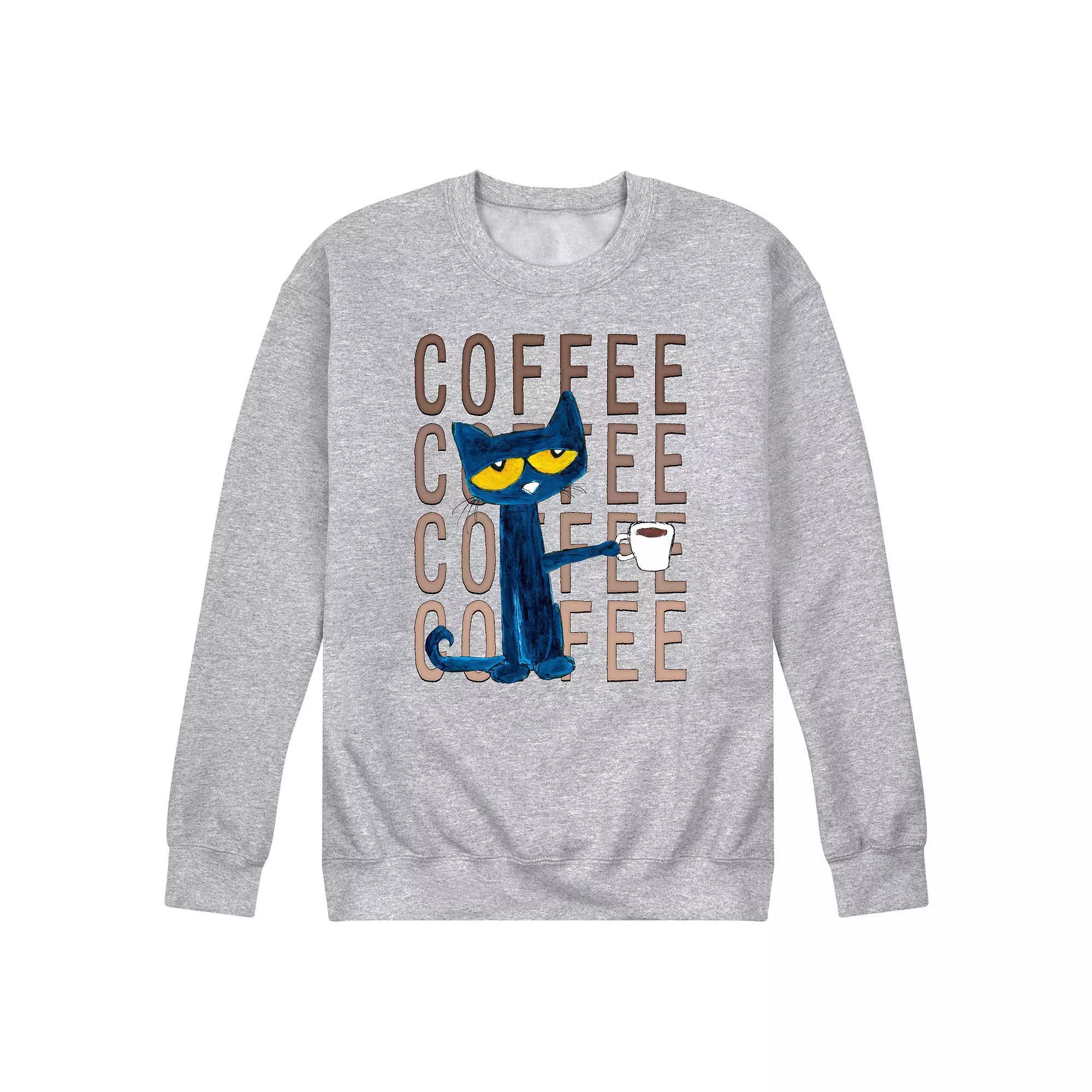 Men's Pete the Cat Pete With Coffee Fleece Sweatshirt, Size: Large, Grey Gray Product Image