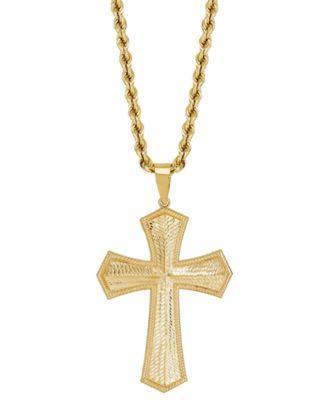 Mens Textured Cross 22 Pendant Necklace in 10k Gold Product Image