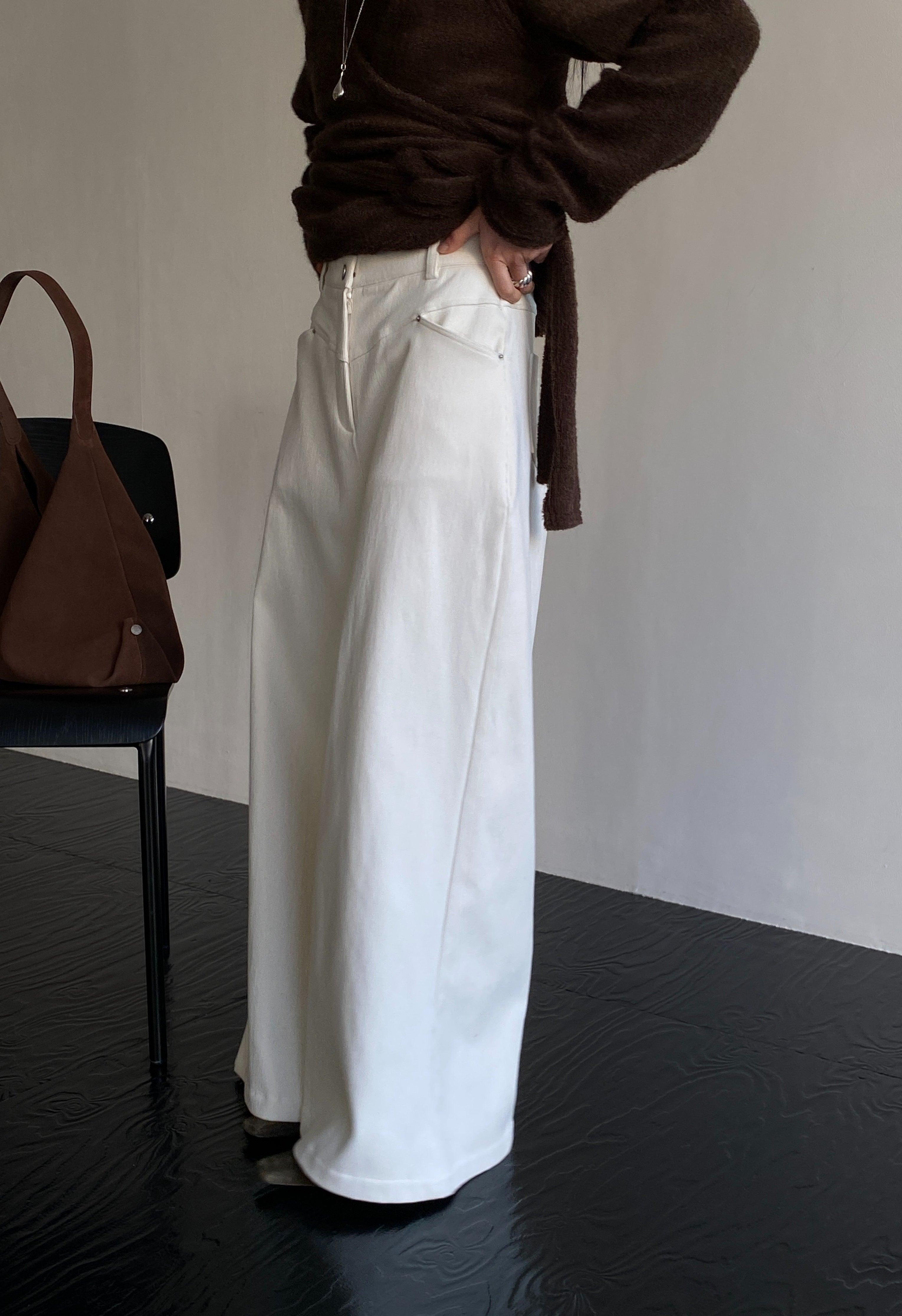 Cream Corduroy Wide leg pants Product Image