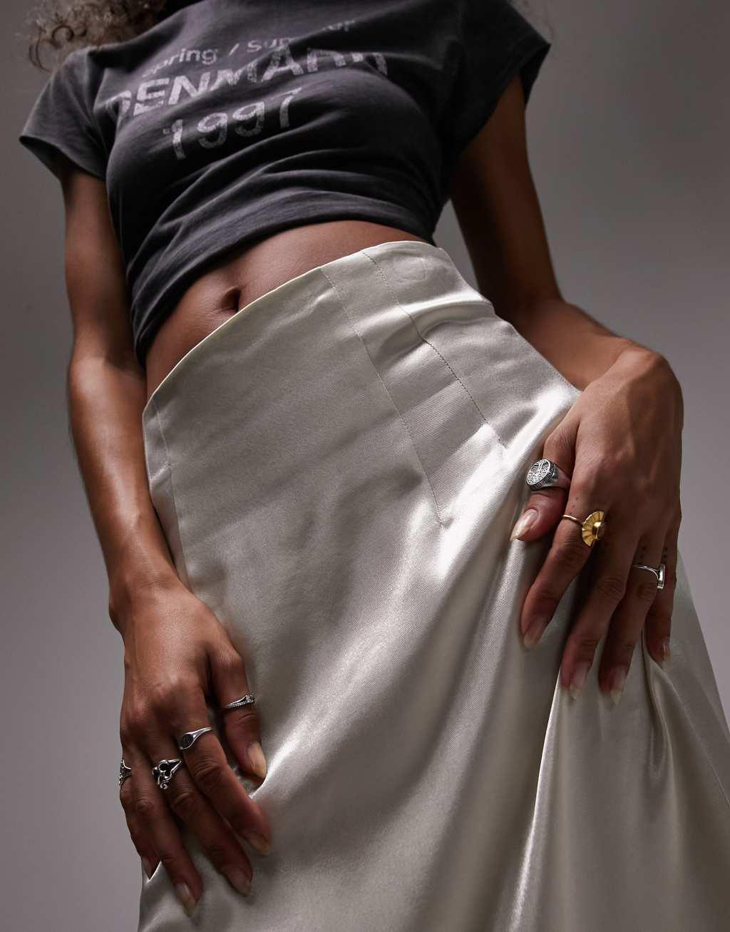 Topshop super high waisted satin maxi skirt Product Image