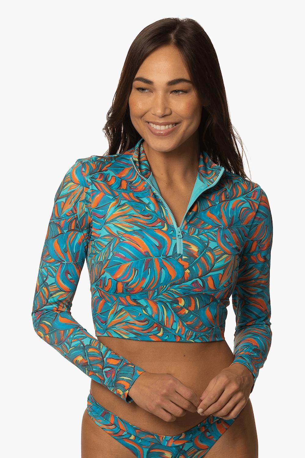 Tofino Long Sleeved Crop 1/4 Zip-up Rashguard - Paradise Female Product Image