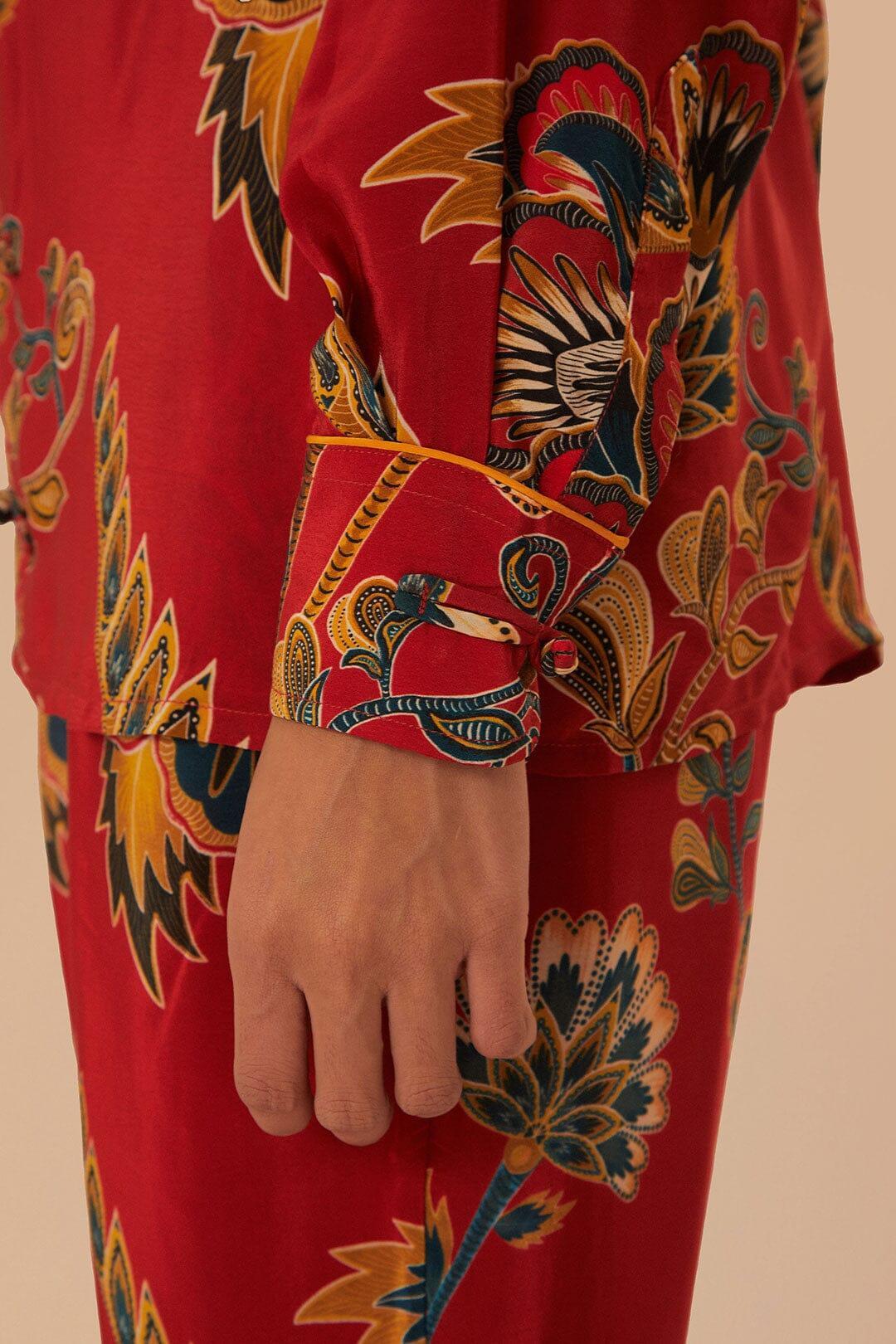 Red Maxi Floral Pajama Shirt, MAXI FLORAL RED / XXS Product Image