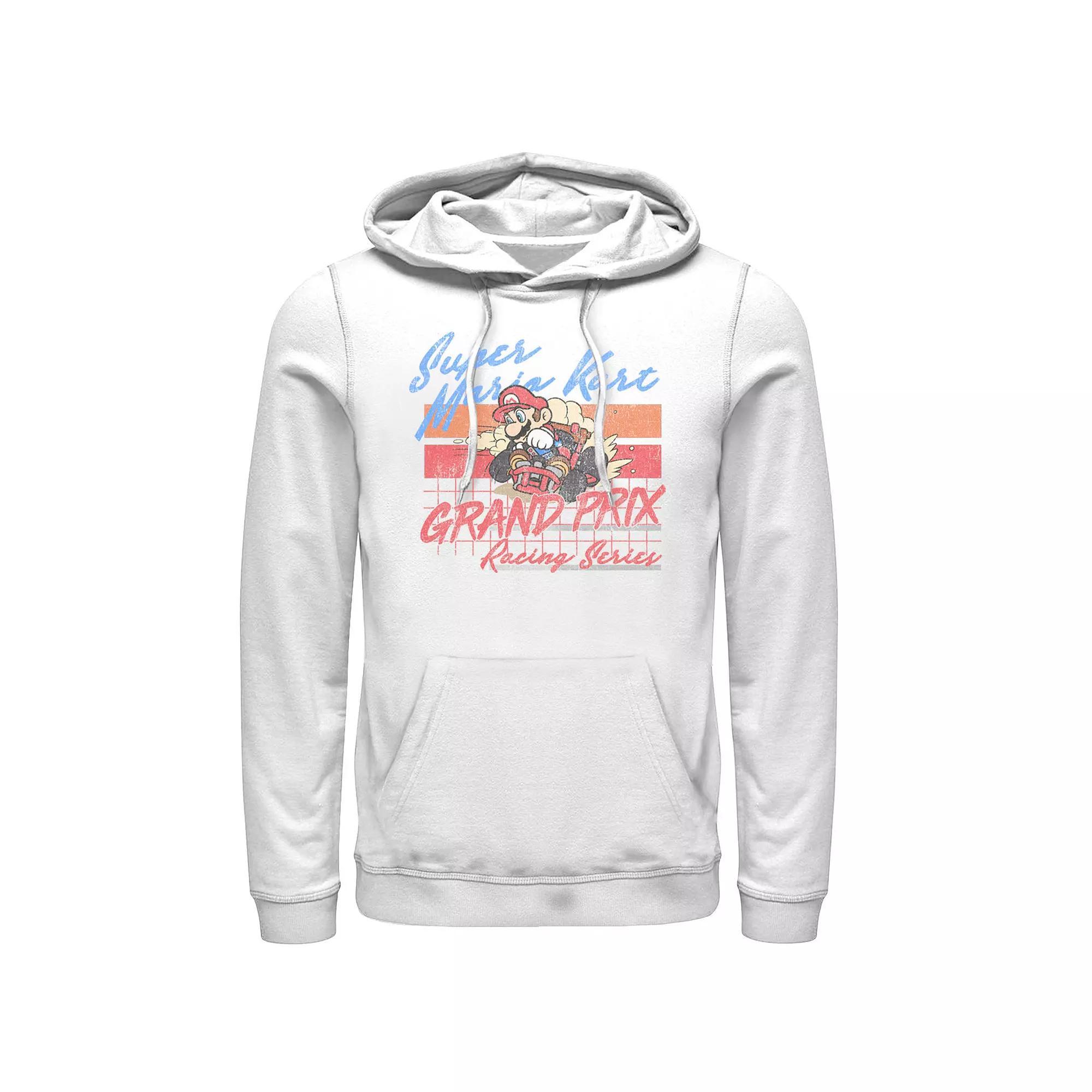 Men's Nintendo Mario Kart Racing Retro Drift Distressed Hoodie, Size: Small, White Product Image