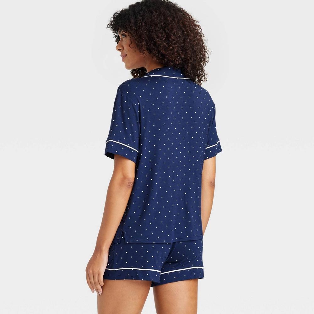 Womens Polka Dot Cloud Knit Short Sleeve Top and Shorts Pajama Set - Auden Navy Blue XXL Product Image