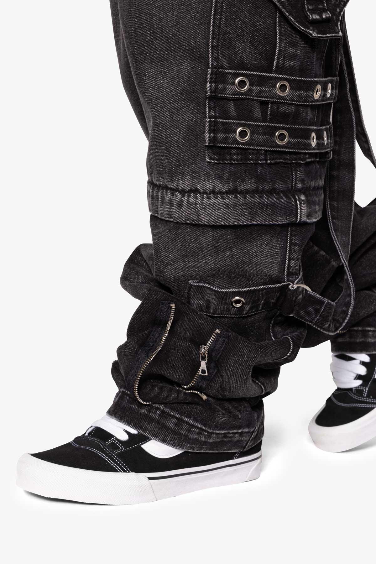 Ultra Baggy Studded Cargo Denim - Washed Black Product Image