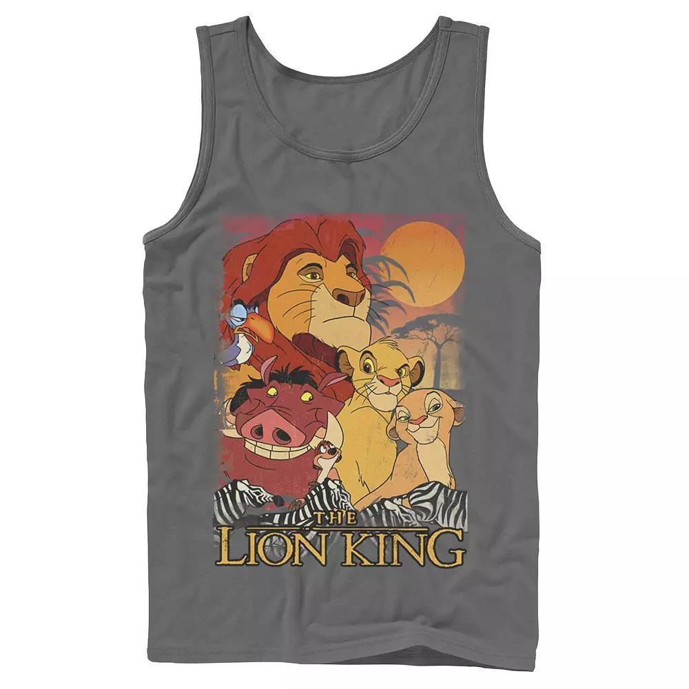 Men's Disney Lion King Happy Group Shot Sunset Vintage Poster Tank Top,  Product Image
