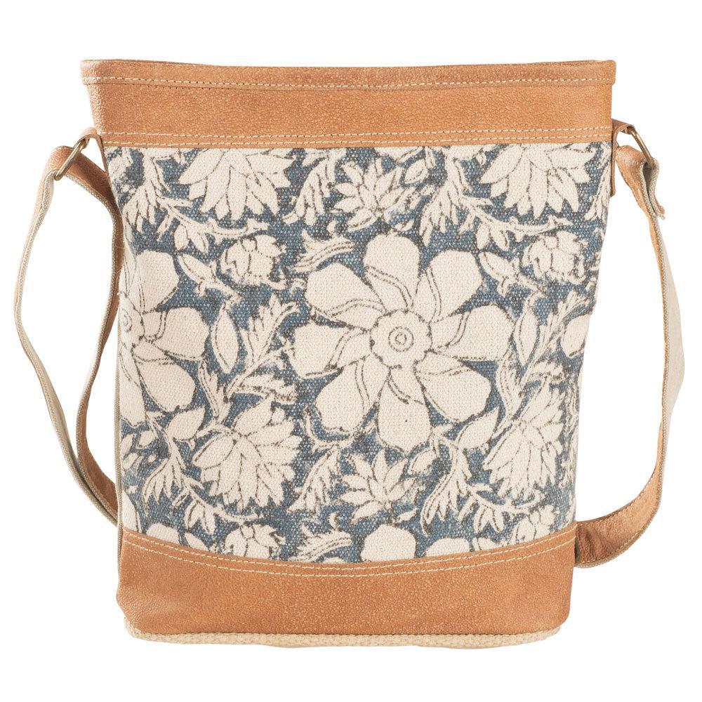 Blue Canvas w/ Flowers Crossbody Handbag Product Image