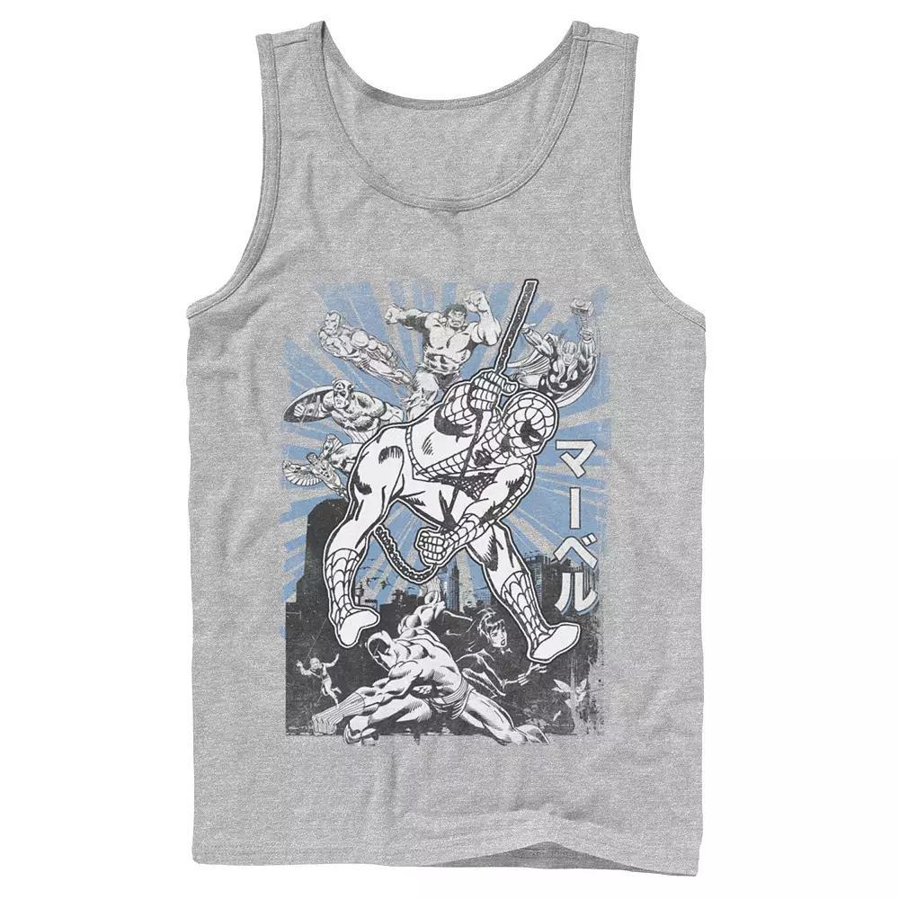 Men's Marvel Avengers Kanji Group Shot Spiderman Tank Top, Size: XXL, Athletic Grey Product Image