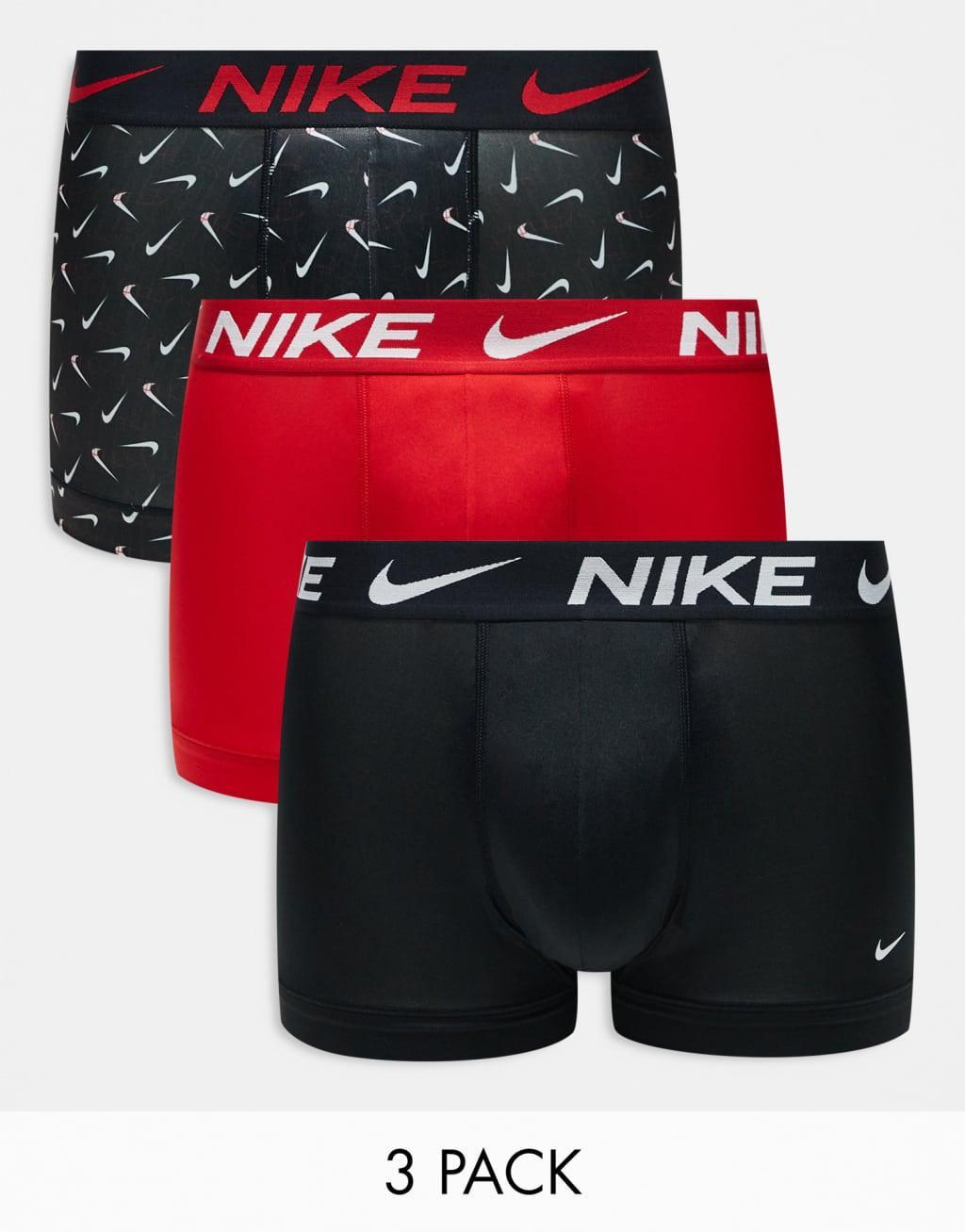 Nike Essential Microfiber 3 pack trunk in swoosh print/black/red Product Image