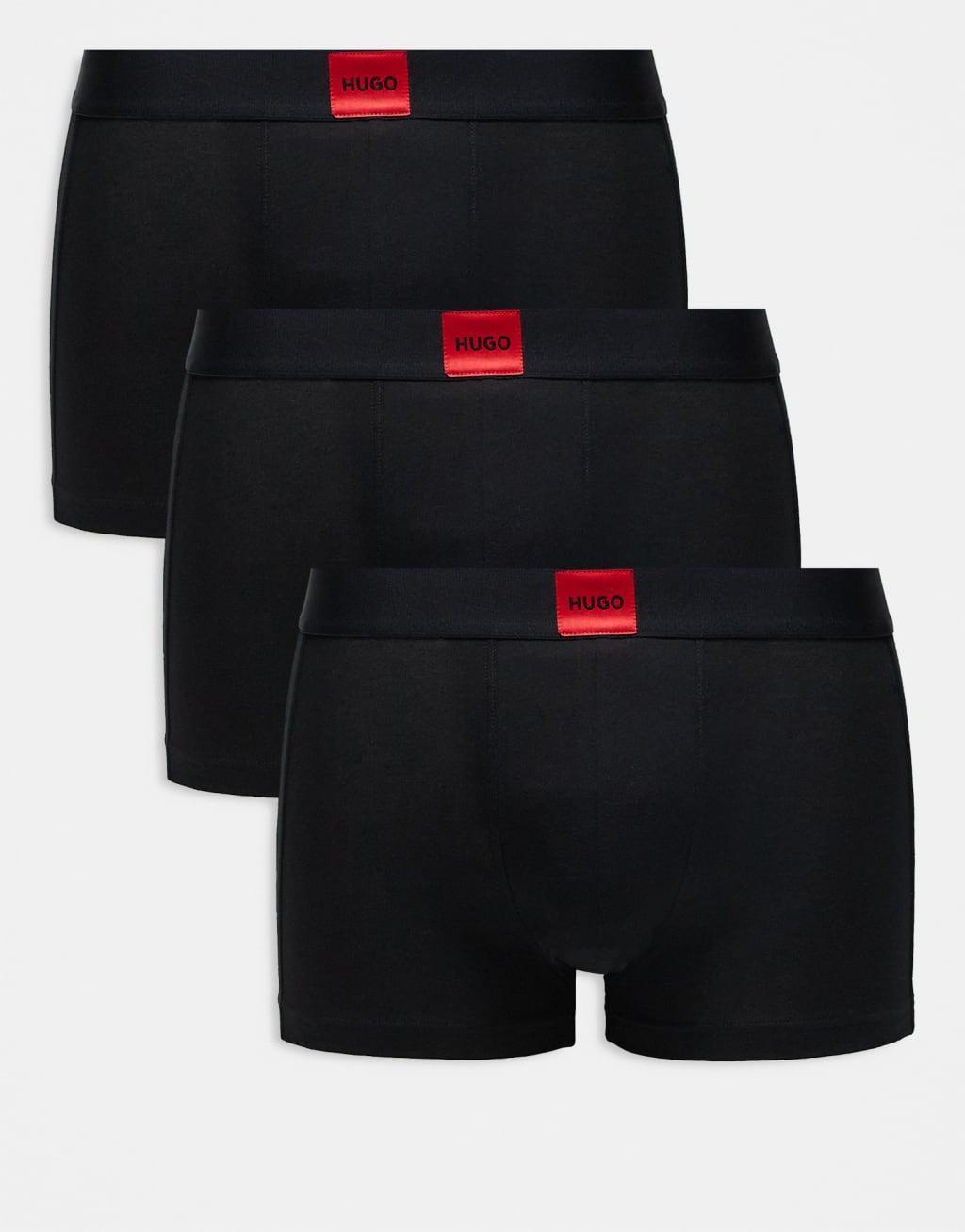 HUGO Bodywear 3-pack trunks in black with front red label logo  Product Image