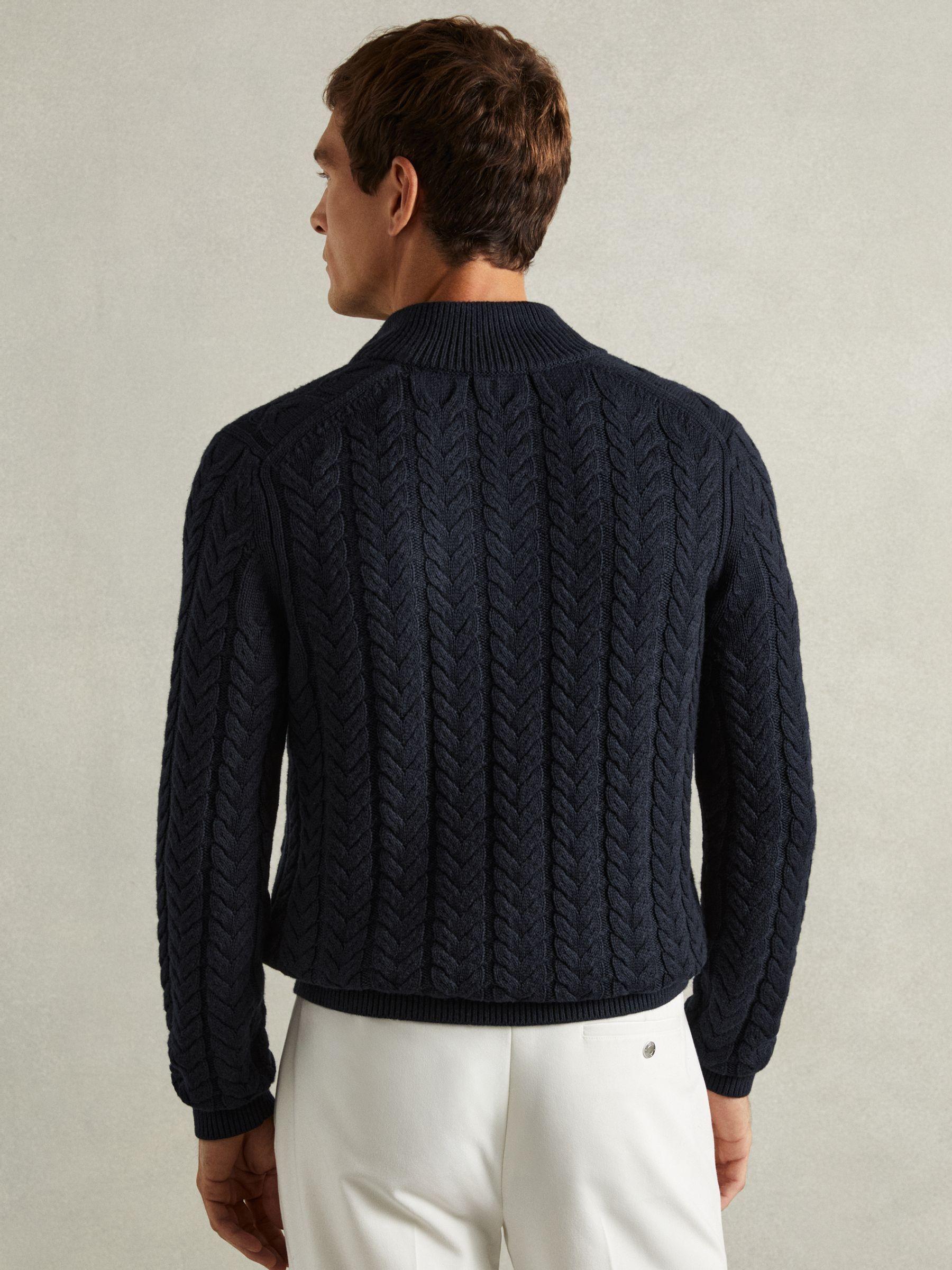 Cabled Zip-Neck Jumper with Cotton and Wool in Navy Product Image