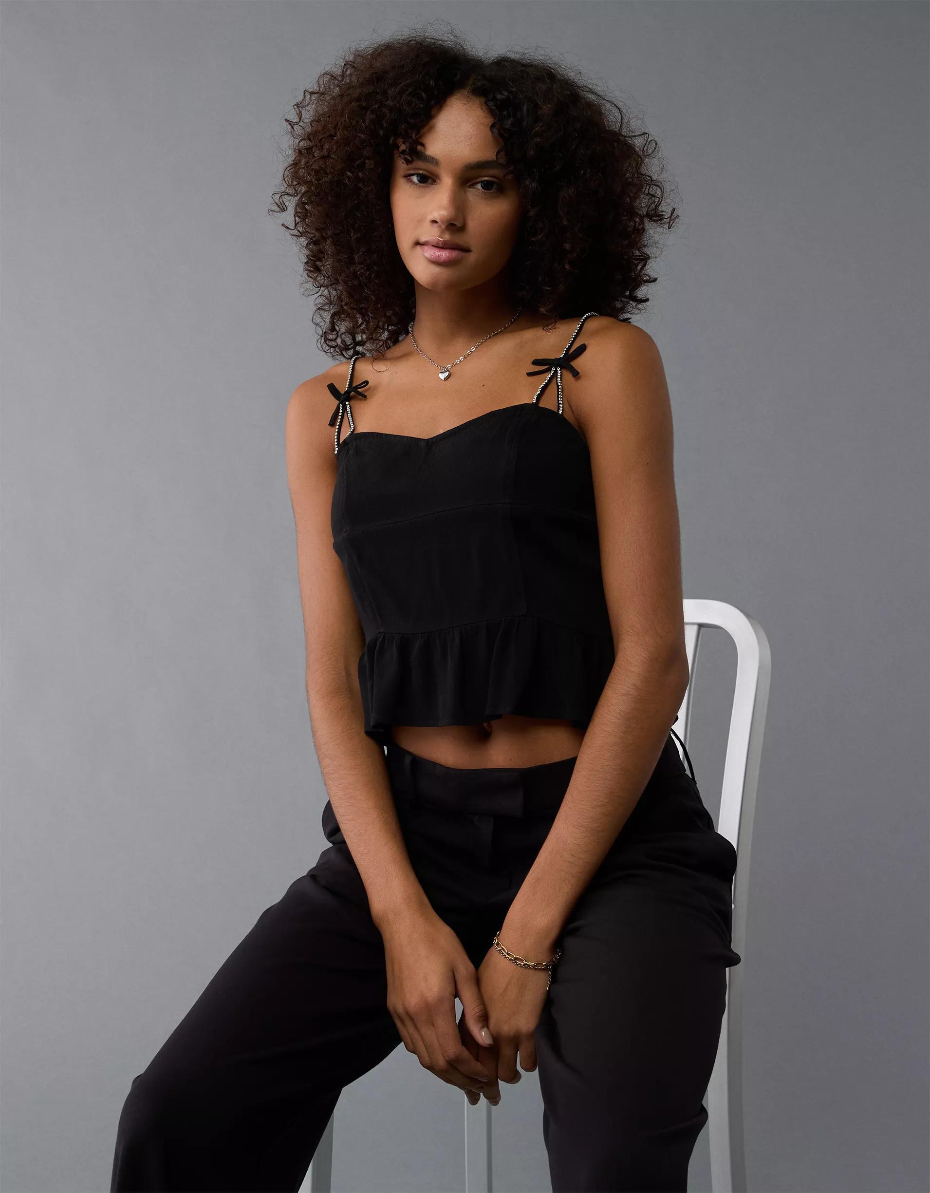 AE Sequin Bow Strap Tank Top Product Image