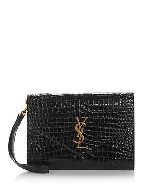 Womens Cassandre Flap Pouch in Crocodile-Embossed Shiny Leather Product Image