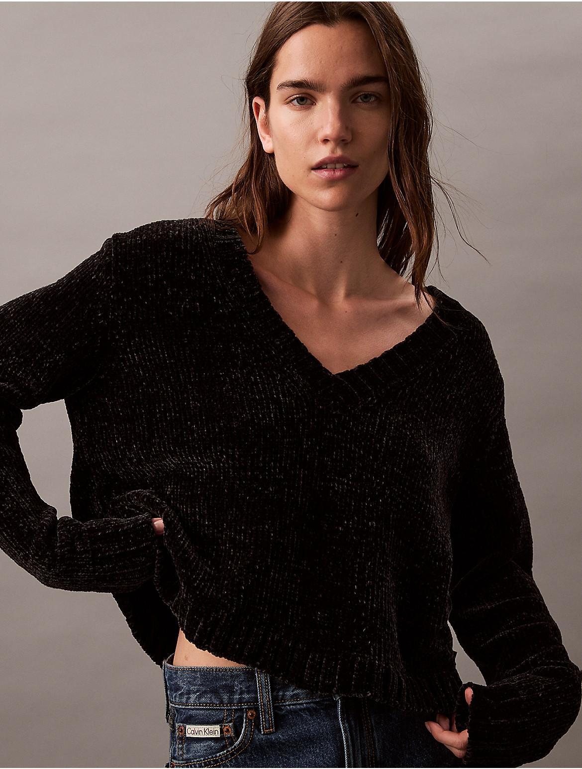 Calvin Klein Womens Chenille Relaxed V-Neck Sweater - Brown Product Image